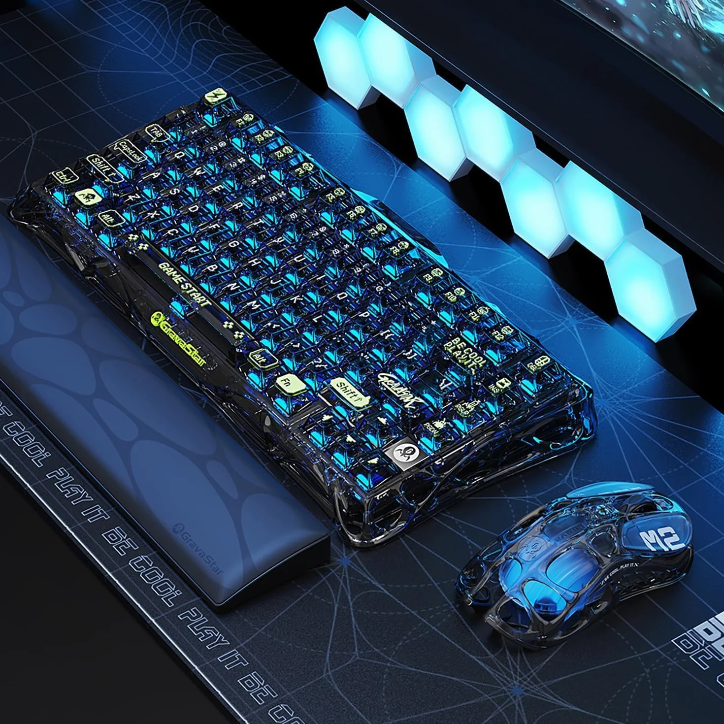 GravaStar Mysz do gier, mysz komputerowa MMO z odbiornikiem 4K, 26000 dpi, 88 g lekka konstrukcja wydrążona, 5 programowalnych przycisków, 5 trybów synchronizacji RGB (przezroczysty czarny)