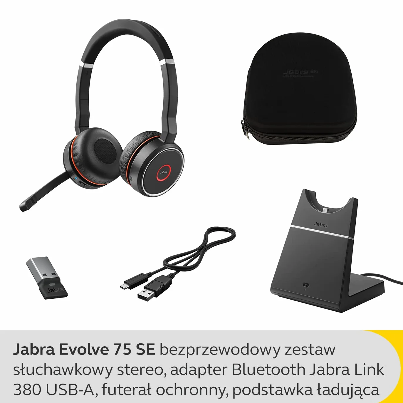 Jabra Evolve 75 SE bezprzewodowy zestaw słuchawkowy Bluetooth stereo, aktywna redukcja szumów, czarny