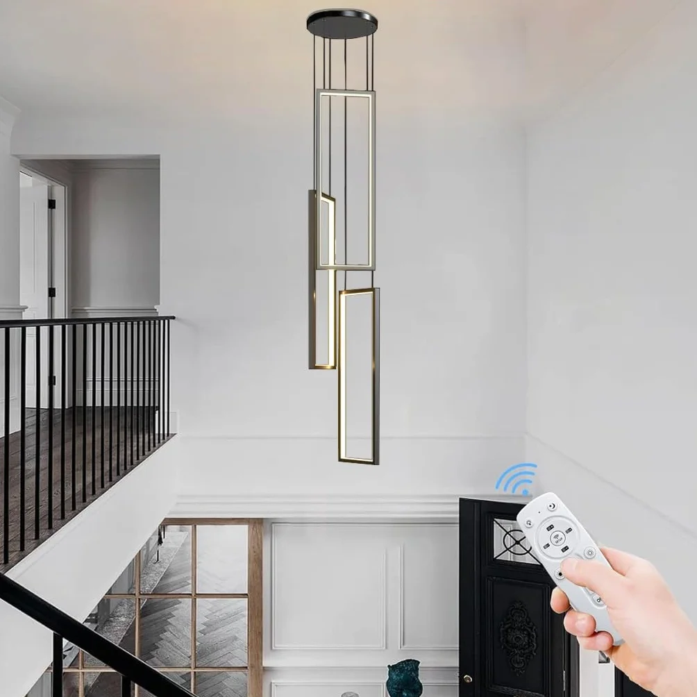 Lampa Wisząca LED Nowoczesna Lampa Wisząca Z Pilotem Zdalnego Sterowania Przyciemniana 100W Regulacją Wysokości Dekoracyjna Żyrandol Do Willi Schodów Salonu Jadalni Sypialni, 3 Świateł