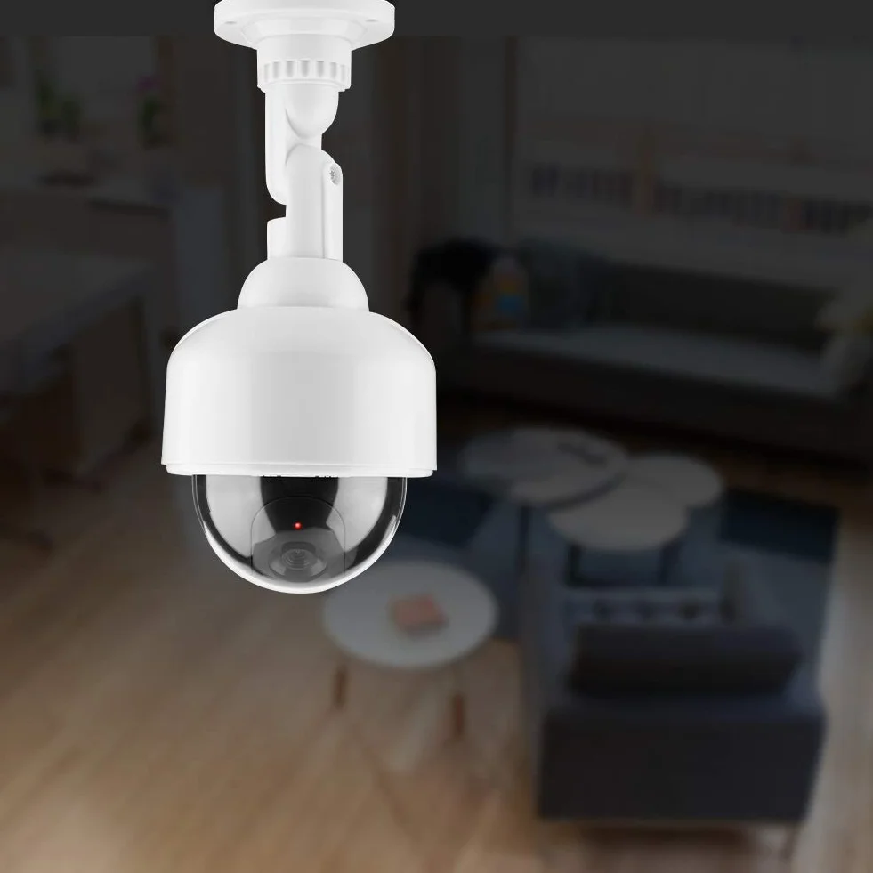 Atrapa Aparatu BezpieczeńStwa, FałSzywe Zabezpieczenia Kamera KopułKowa CCTV Kamera Obrotowa 360 ° z Czerwonym MigająCym śWiatłEm LED, Wodoodporny Monitor Symulacyjny do użYtku na ZewnąTrz i WewnąTrz