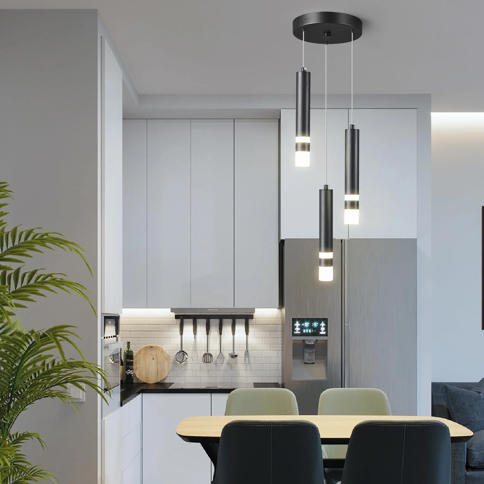 Nowoczesna lampa wisząca z regulacją wysokości LED czarna mini lampa wisząca Kücheninsel Schlafzimmer stolik nocny małe lampy wiszące (3-światło)