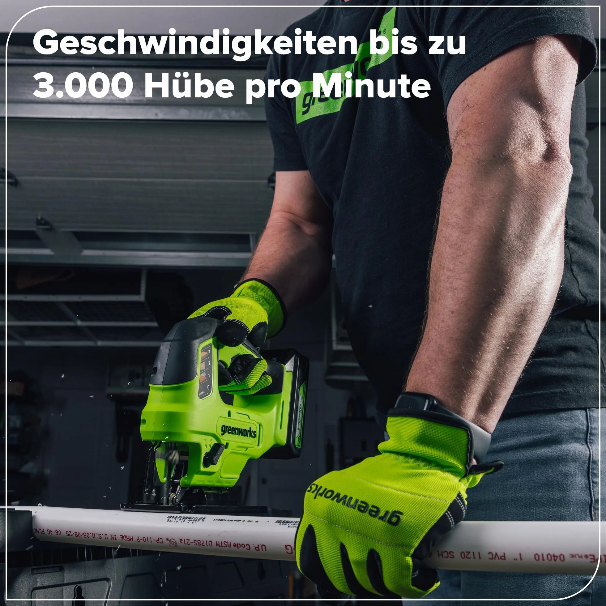 Greenworks 24 V akumulatorowa wyrzynarka akumulatorowa, bezprzewodowa, 3000 spm, regulowana maks. do 45°, 4 ustawienia orbitalne, lampa LED, podłączenie odkurzacza, bez baterii 24 V i ładowarki