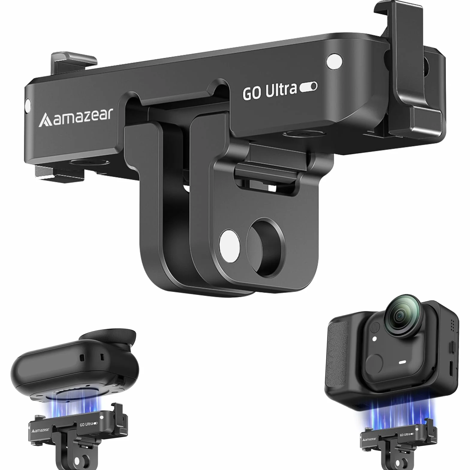 AMAZEAR Magnetyczny adapter szybkiego zwalniania do Insta360 GO Ultra, wspornik ze stopu aluminium 1/10.2 cm, czarny