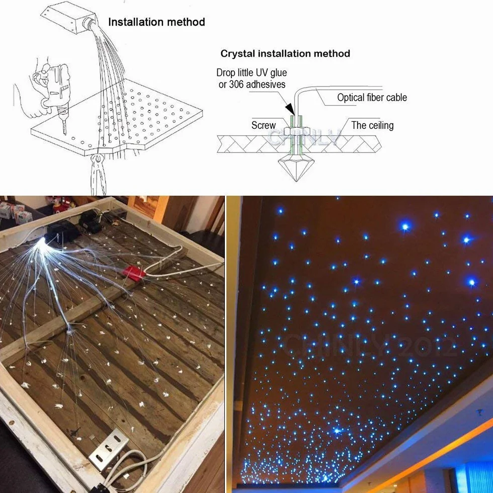 CHINLY Gwiaździste niebo samochód światło z włókna optycznego do samochodu/sufitu, 16W migające 300szt (0,75mm+1,0mm+1,5mm)*3m Bluetooth RGBW APP/pilot zdalnego sterowania LED gwiaździste niebo włókno