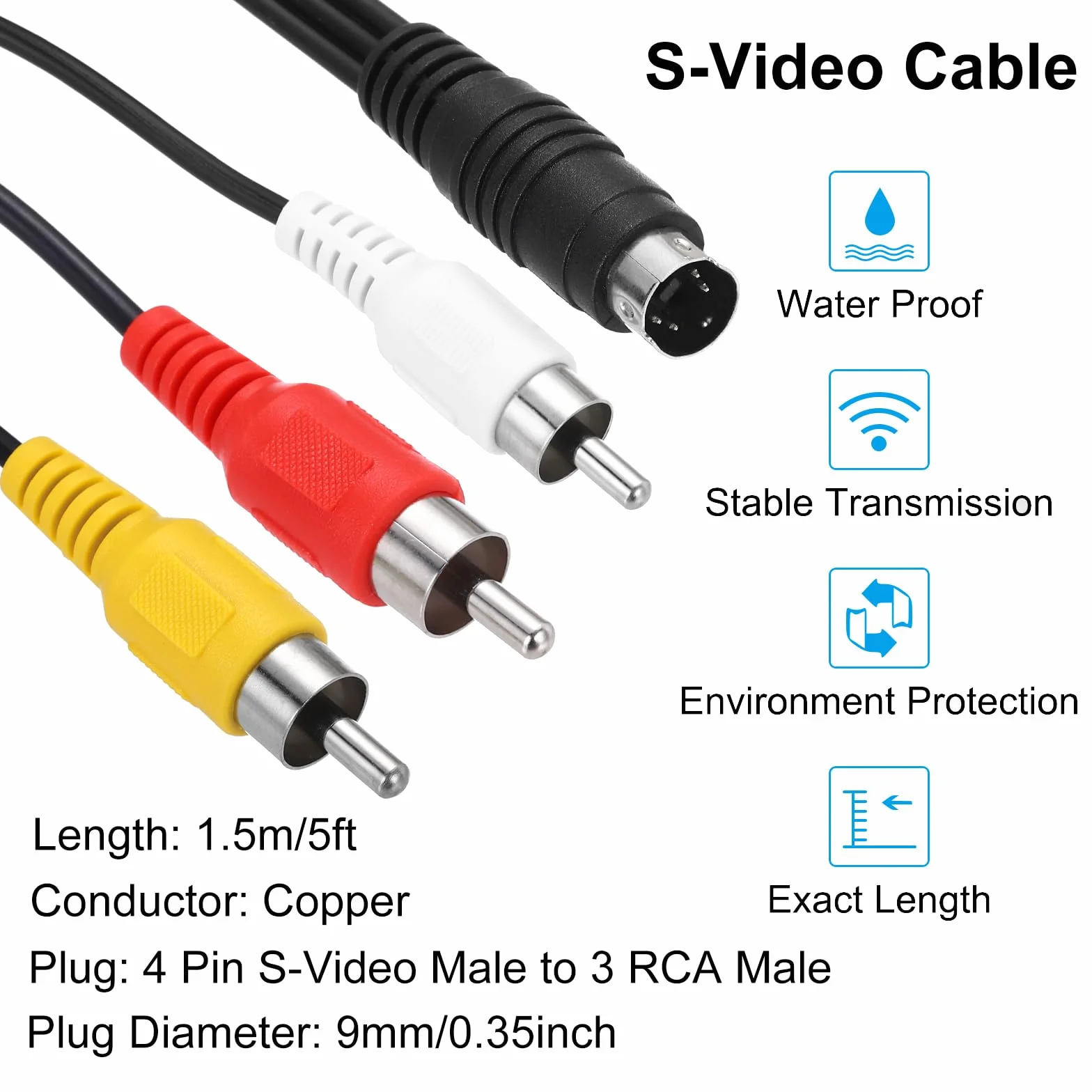 Kabel wideo S 1,5 m 4 piny na 3 wtyczki RCA adapter kompozytowy