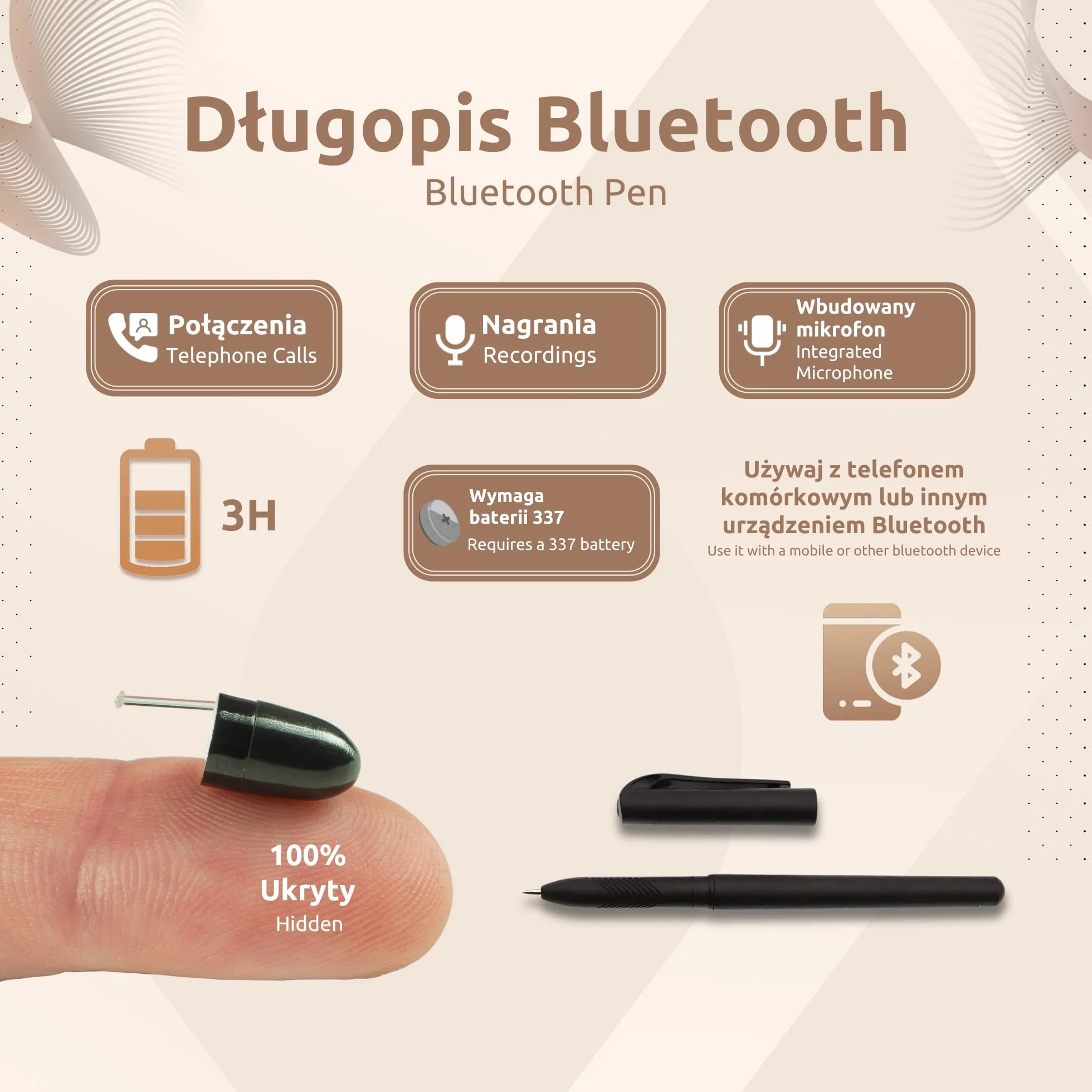 PingaOculto Słuchawka Szpiegowska Bluetooth Egzamin Ukryte Mini Niewidoczne Telefonu Mikrofonem - Słuchawki Szpiegowskie Bezprzewodowy Test (Słuchawka Szpiegowska Vip Pro UltraMini Długopis Bluetooth)