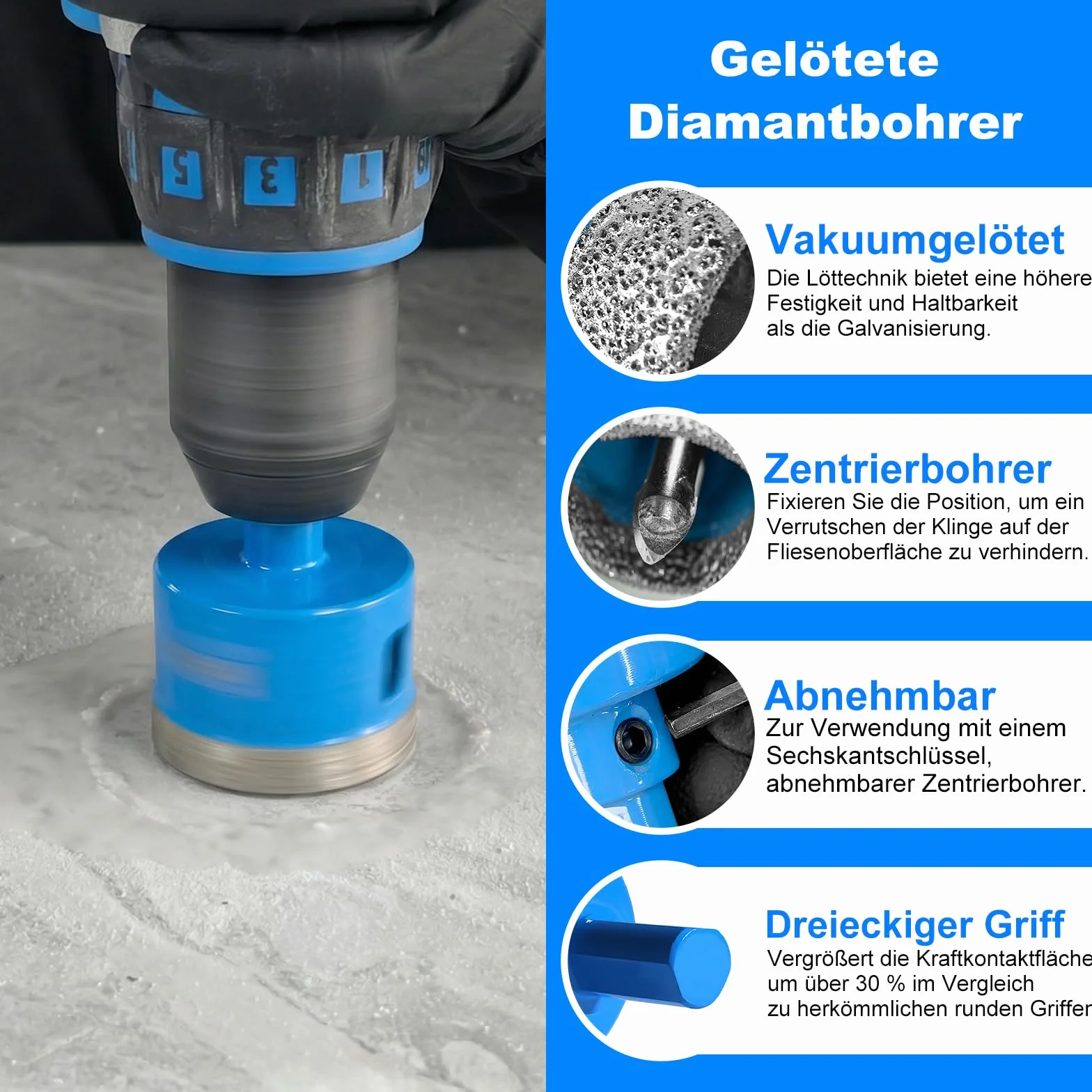 Diamentowe wiertła do płytek, zestaw 11-częściowy, 6-68 mm, z wiertłami centrującymi, lutowane próżniowo, profesjonalne wiertło rdzeniowe do płytek, porcelany, ceramiki, szkła, marmuru