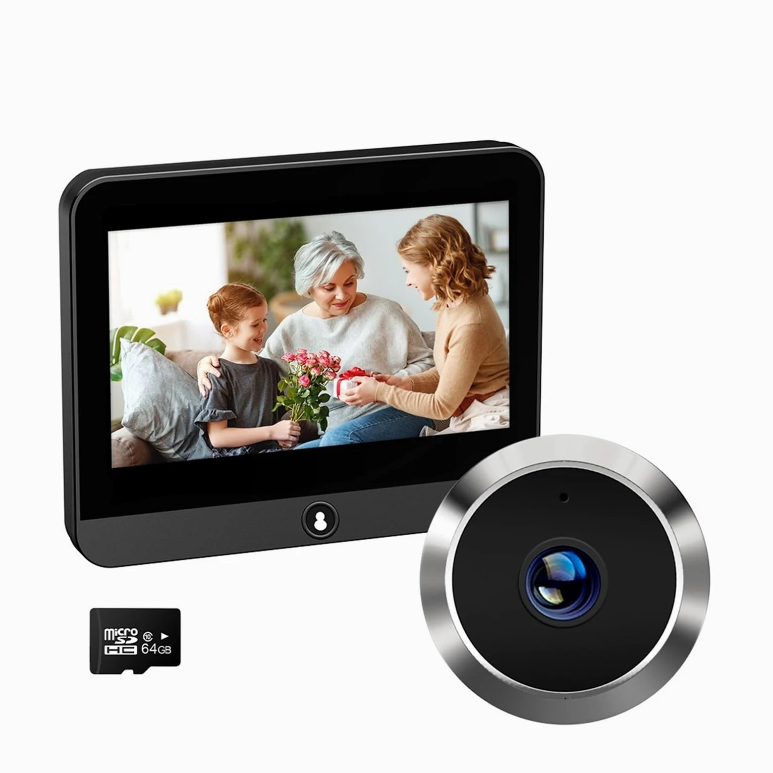1080P Smart Tuya 2.4G WiFi Mini kamera ochrony Radar mikrofalowy wykrywanie ludzi cyfrowy wizjer drzwi bezprzewodowy dzwonek do drzwi dla domu (Size : Door Camera 64G)
