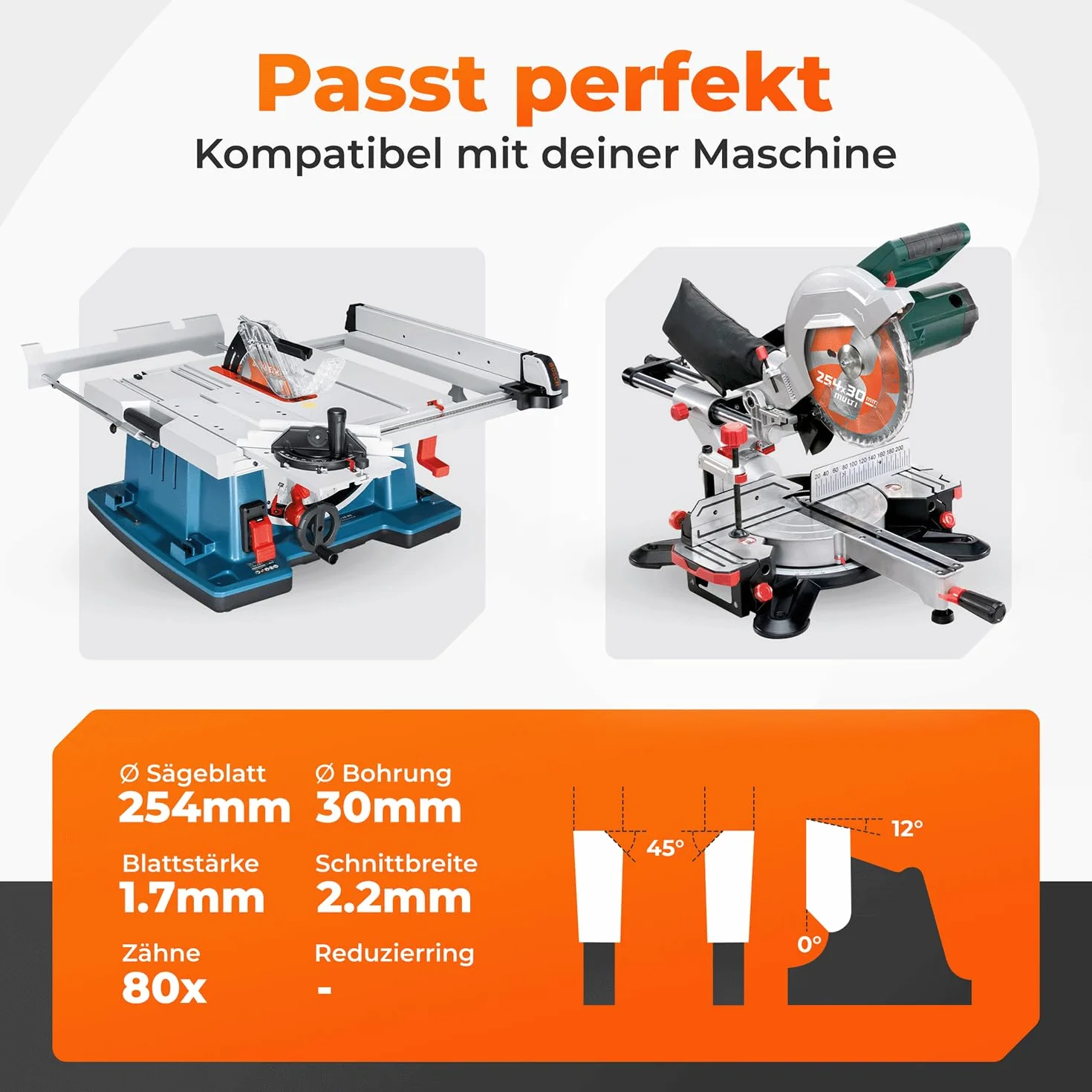 BAUBECK Brzeszczot 254 x 30 2,2 mm, precyzyjne cięcie w drewnie i aluminium, 80 zębów do pił ukośnych i stołowych, kompatybilne z Metabo KGS 254 M, Bosch GTS 10 XC, PTS 10, brzeszczot do piły