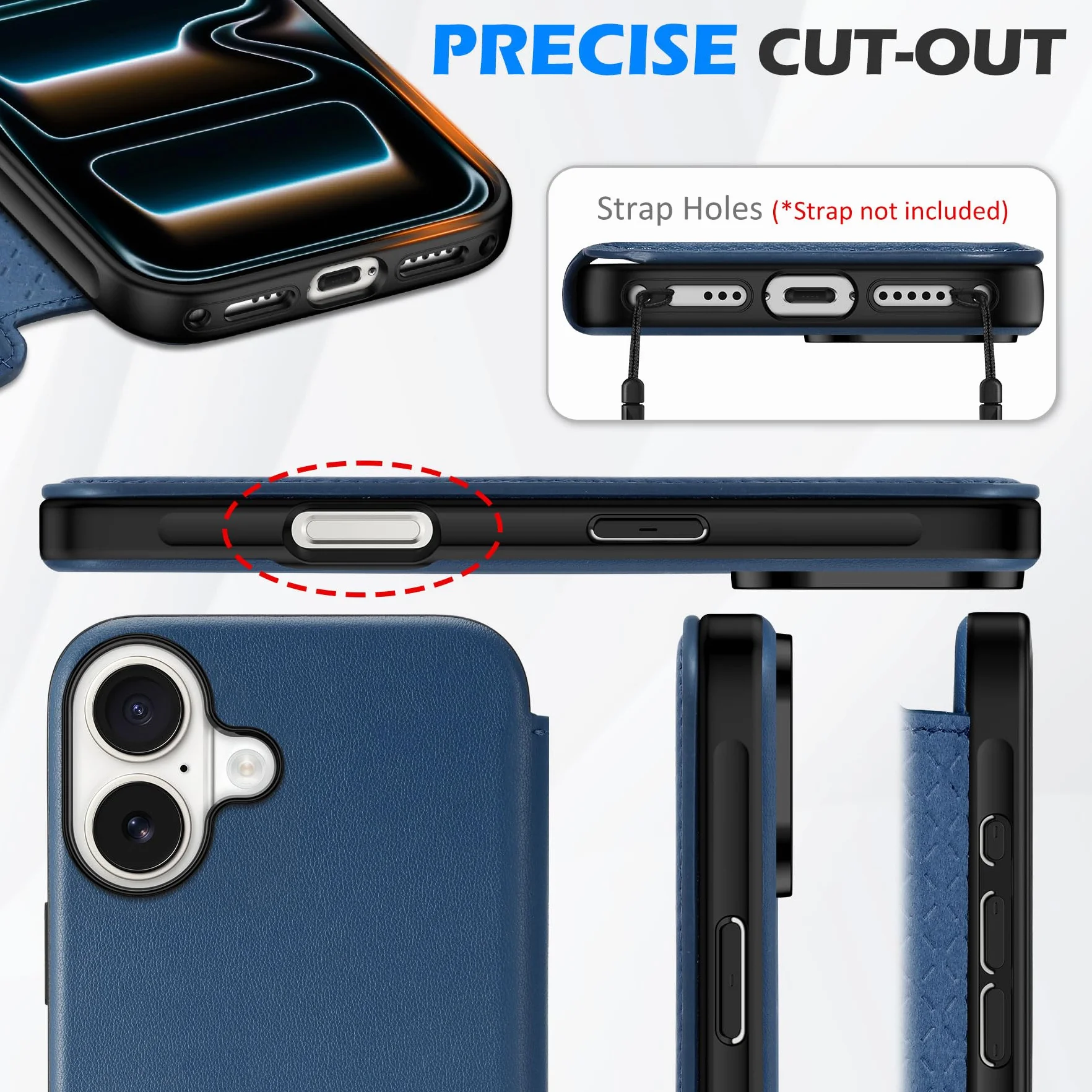 Shieldon Etui Skórzane Portfelowe iPhone 17 Magnetyczne Ladowanie Bezprzewodowe RFID Odporne na Wstrząsy Królewski Niebieski