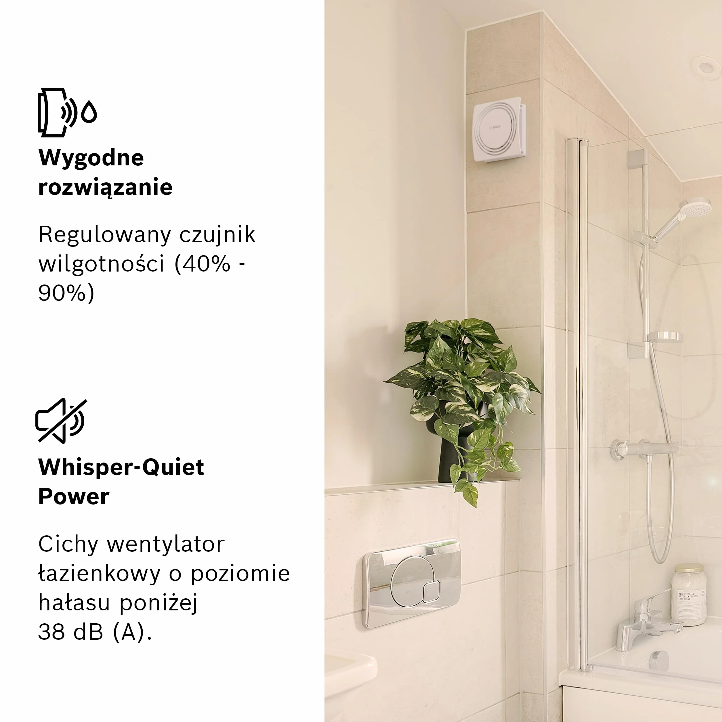 Bosch Cichy Wentylator Łazienkowy 1900 DH 125mm - Do wentylacji łazienki i toalety, przeciw wilgoci i pleśni – z czujnikiem wilgotności i zegarem sterującym – średnica 125 mm