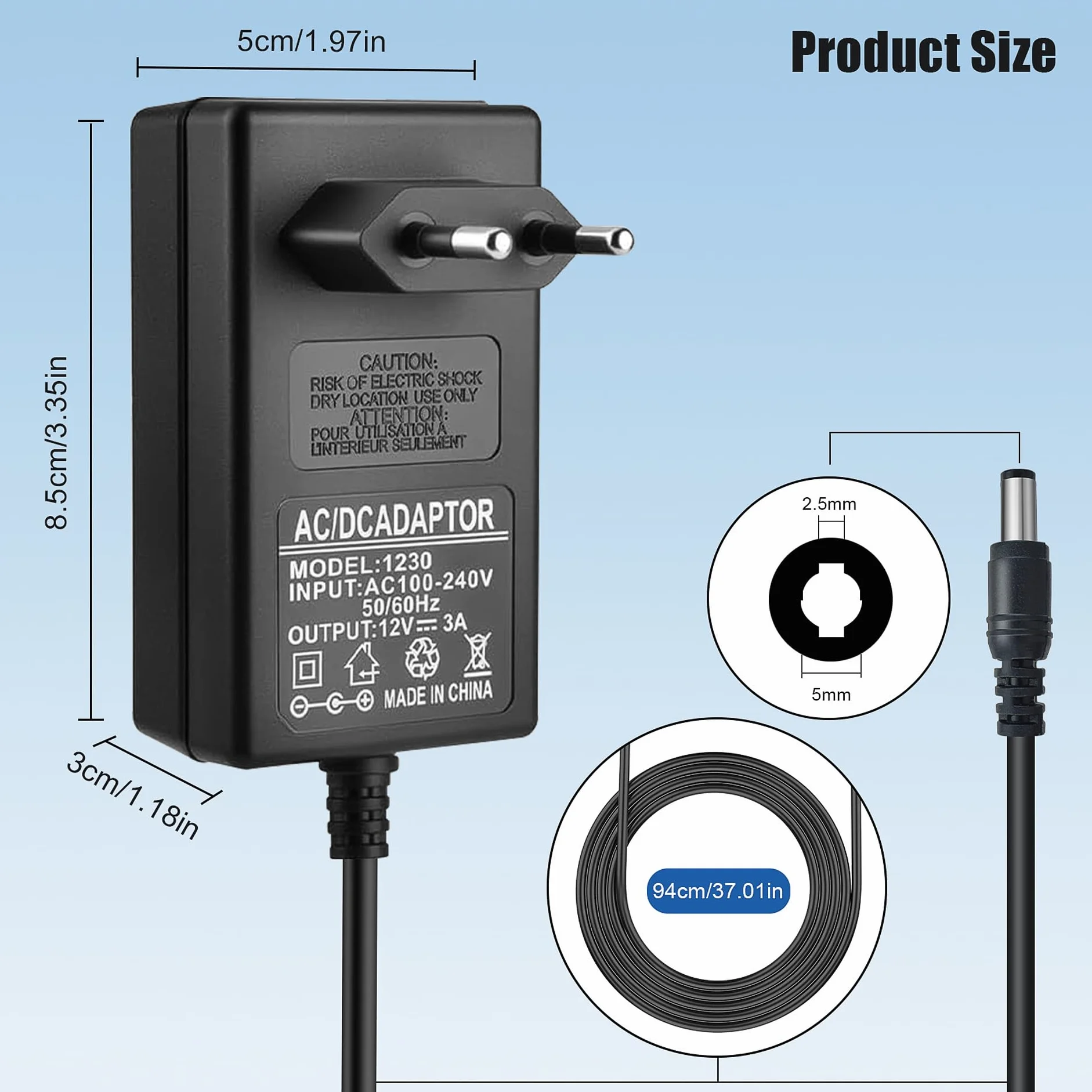 Uniwersalny zasilacz 12 V, 3 A, 36 W, transformator zasilający AC/DC z wymiennymi mocami stałymi, adapter 100V-240 V do LED, kamery CCTV, routera, głośnika, krótka ochrona przed obwodem/przegrzaniem