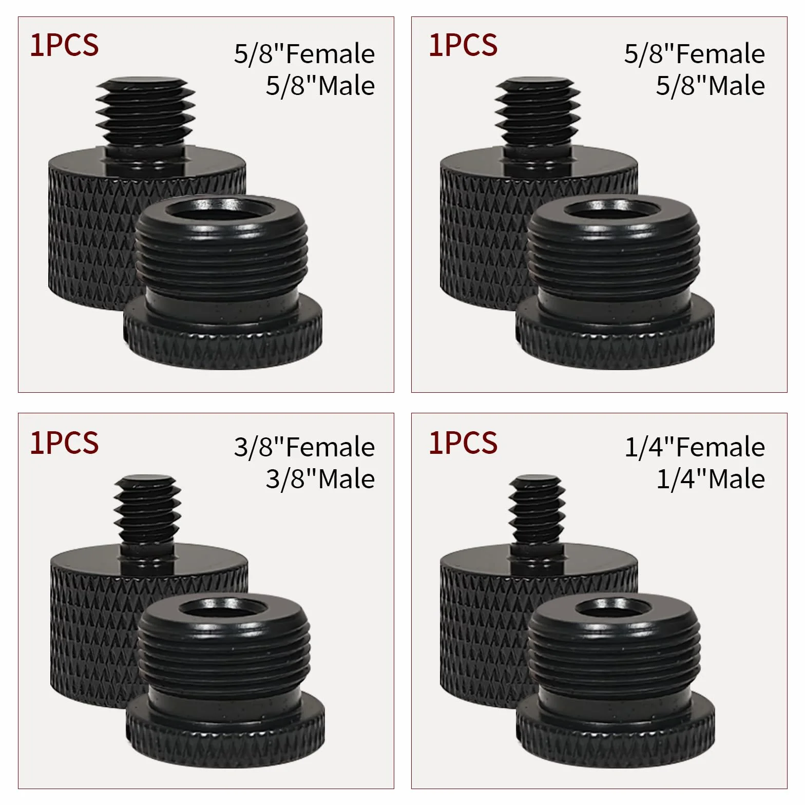 8 sztuk adapterów gwintowych, adapter do śruby statywu 5/8" na 3/8", 3/8" na 5/8", 5/8" na 1/4", 1/4" na 5/8", adapter do mikrofonu, zestaw adapterów gwintowych do statywów kamer i głośników