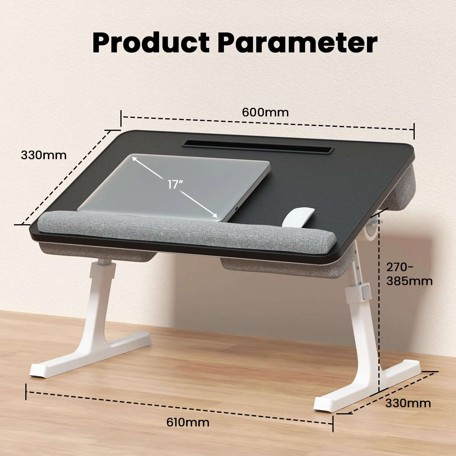 PUTORSEN Stolik na laptopa z poduszką do łóżka i sofy, z karabińczykiem, pasuje do laptopa 17", 60,7 x 37 cm