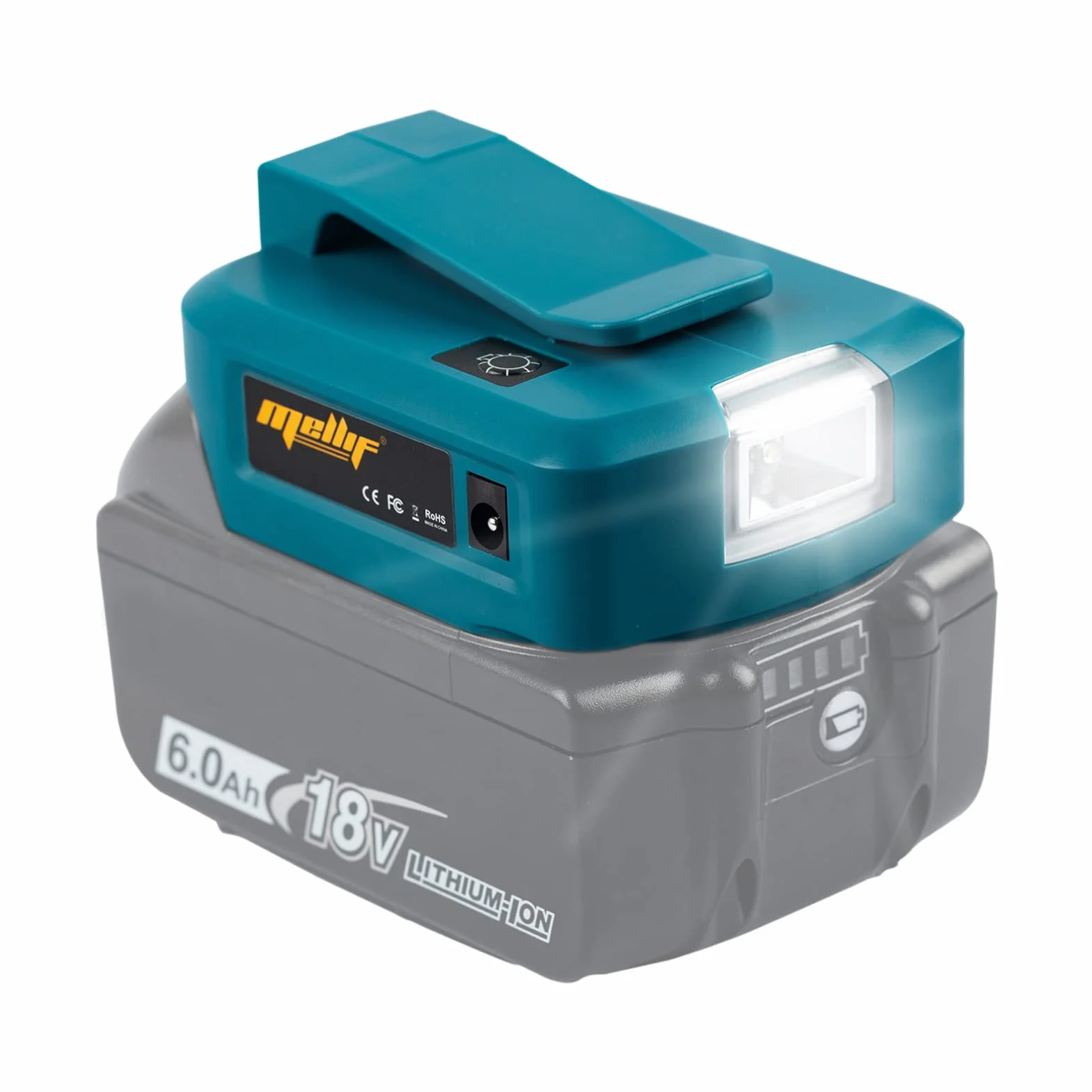Mellif Akku USB Adapter für Makita 18V DEBADP05 mit LED-Arbeitslicht & DC 12V 2A Port & PD 18W USB C (Akku NICHT enthalten)