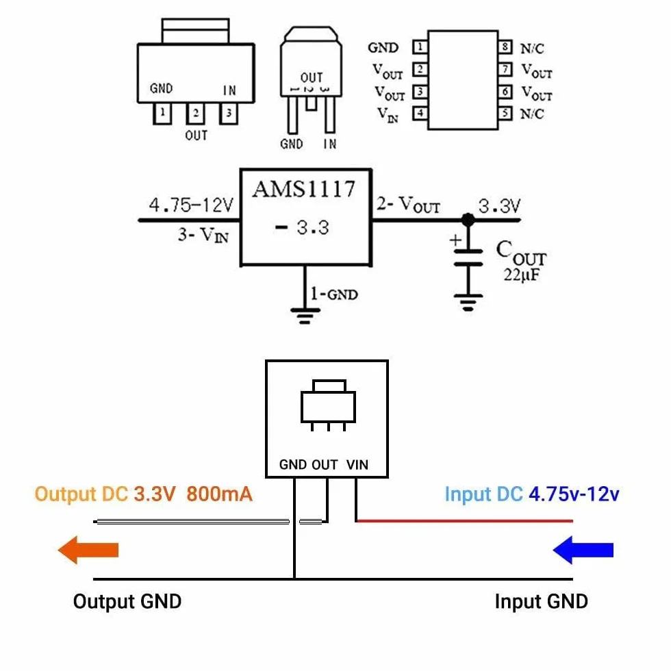 RUNCCI-YUN 10 sztuk 4,75 V-12 V do 3,3 V 800 mA DC Step Down Converter Regulator napięcia, przetwornik mocy do Raspberry Pi moduł zasilania