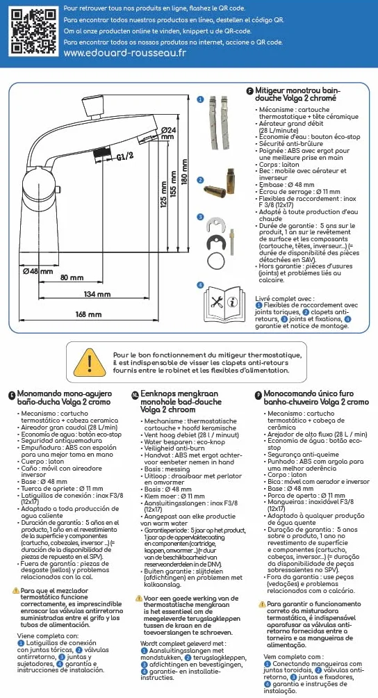 Rousseau 4053970 Wolga 2 Mtro termostatyczny zawór mieszający wanna/prysznic, chrom