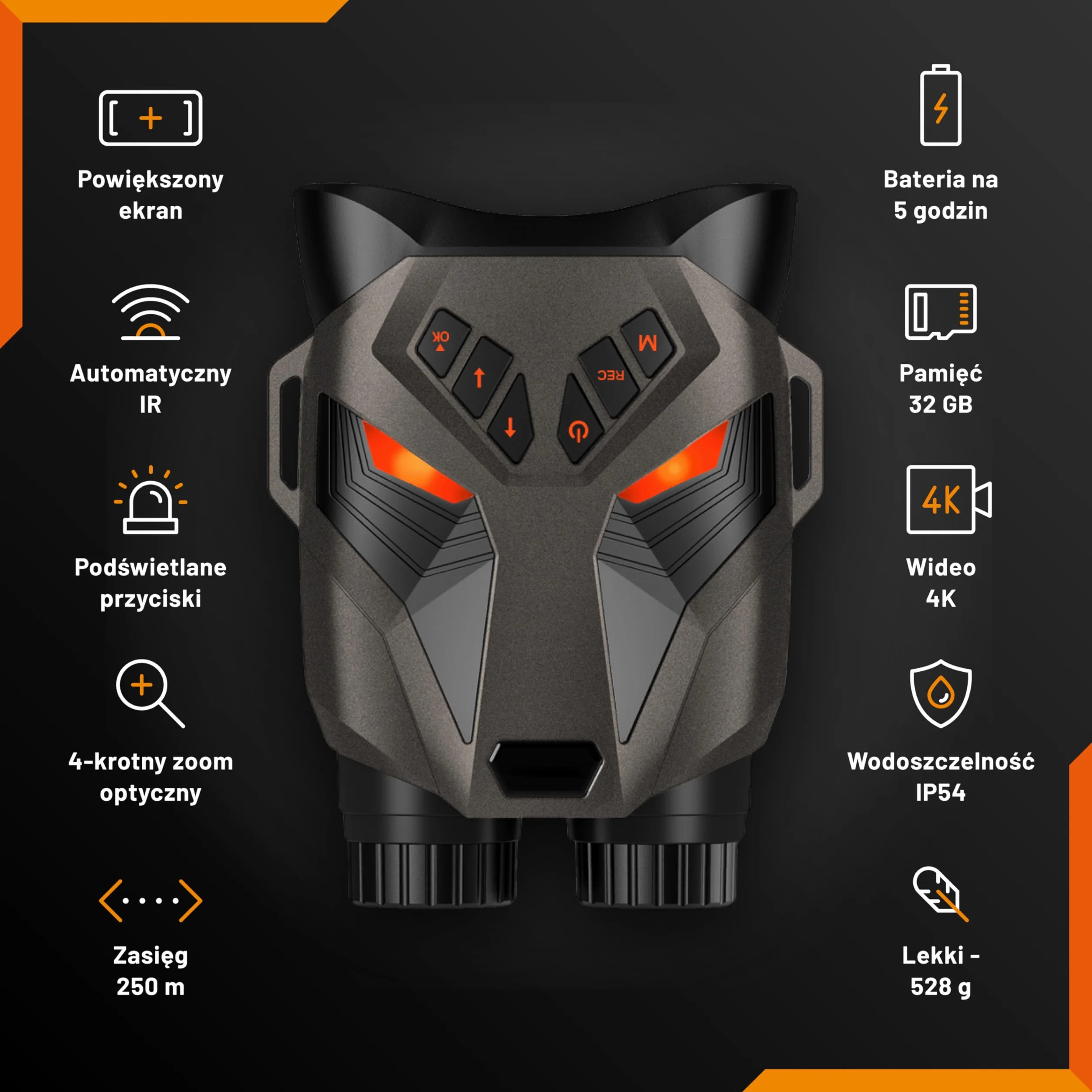 Nightfox Ember Okulary Noktowizyjne Lornetka na Podczerwień 4x Powiększenie 250m 4K
