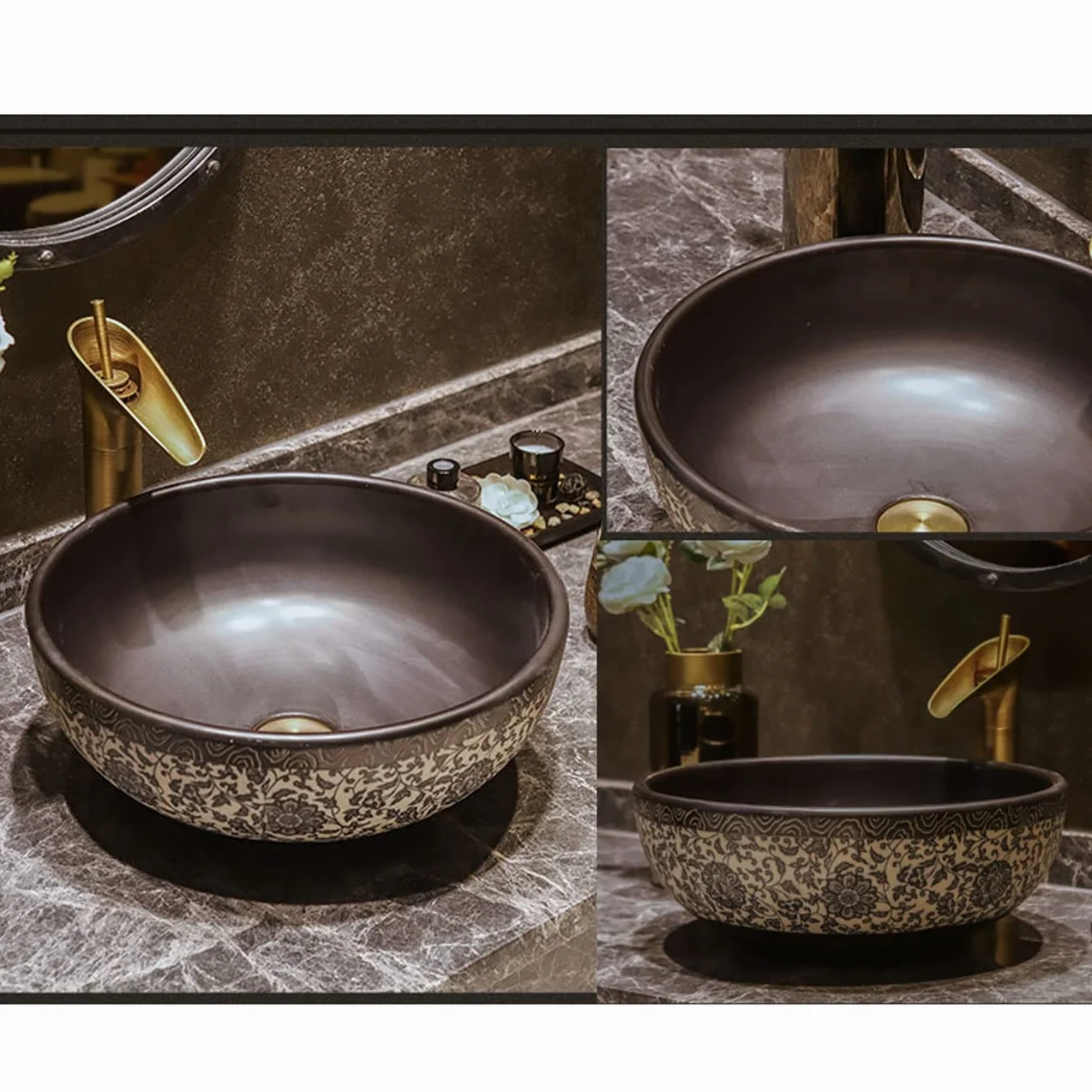 Umywalka Nablatowa, Umywalka Łazienkowa Nablatowa Z Porcelany, Ceramiczna Umywalka Artystyczna Z Kranem I Odpływem