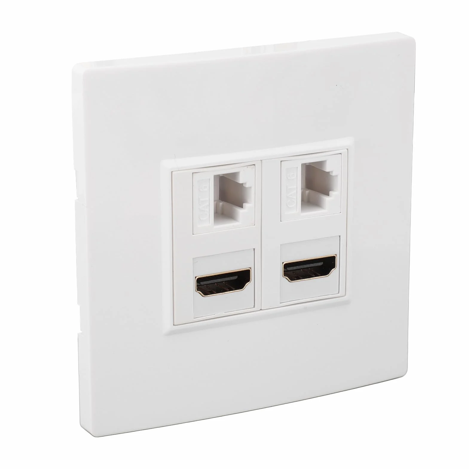 Płyta ścienna HDMI CAT6 Ethernet, 4-portowy Multimedialny Panel Informacyjny, 2 Złącza HDMI 2 CAT6, do Komputerów, Telewizorów, Dysków Twardych, Projektorów, Pasuje do