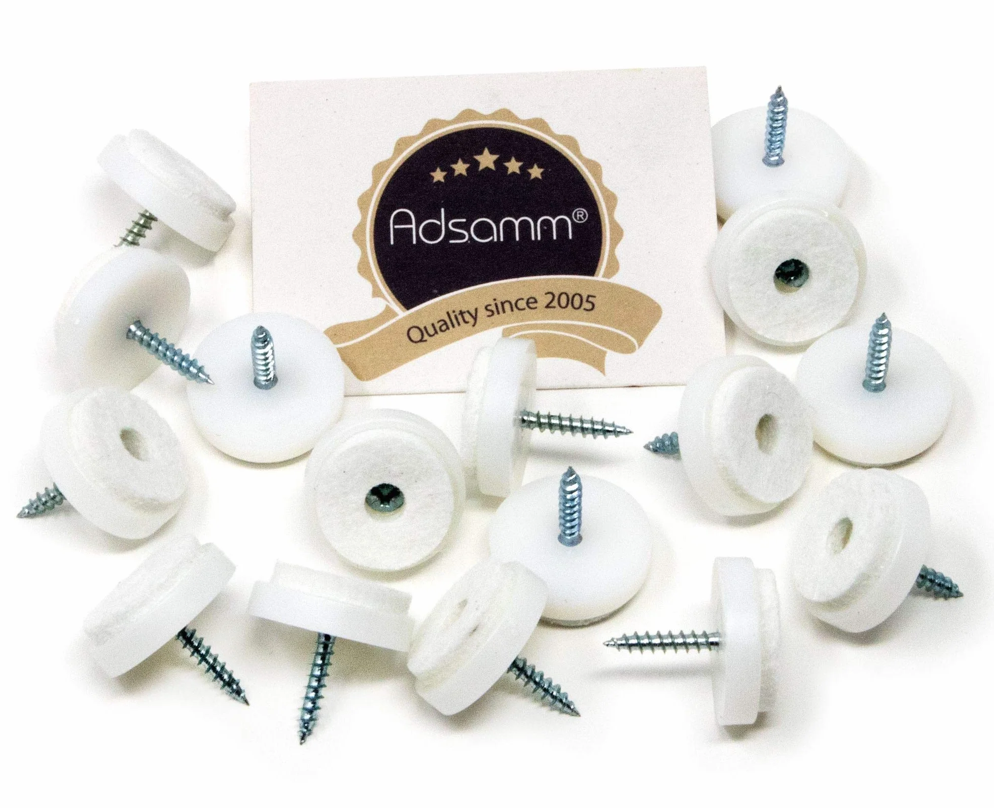 Adsamm FP-S-WH-24-16 FP-S-WH-24 16 x podkładki filcowe ze śrubą, białe, Ø 24 mm