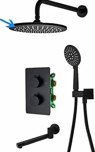 Czarny Termostatyczny Zestaw Baterii Wannowo-Prysznicowych Z Wbudowanym Termostatem, Obrotowa Wylewka Wannowa, Bateria Prysznicowa Do Łazienki,12 Inch Set-A