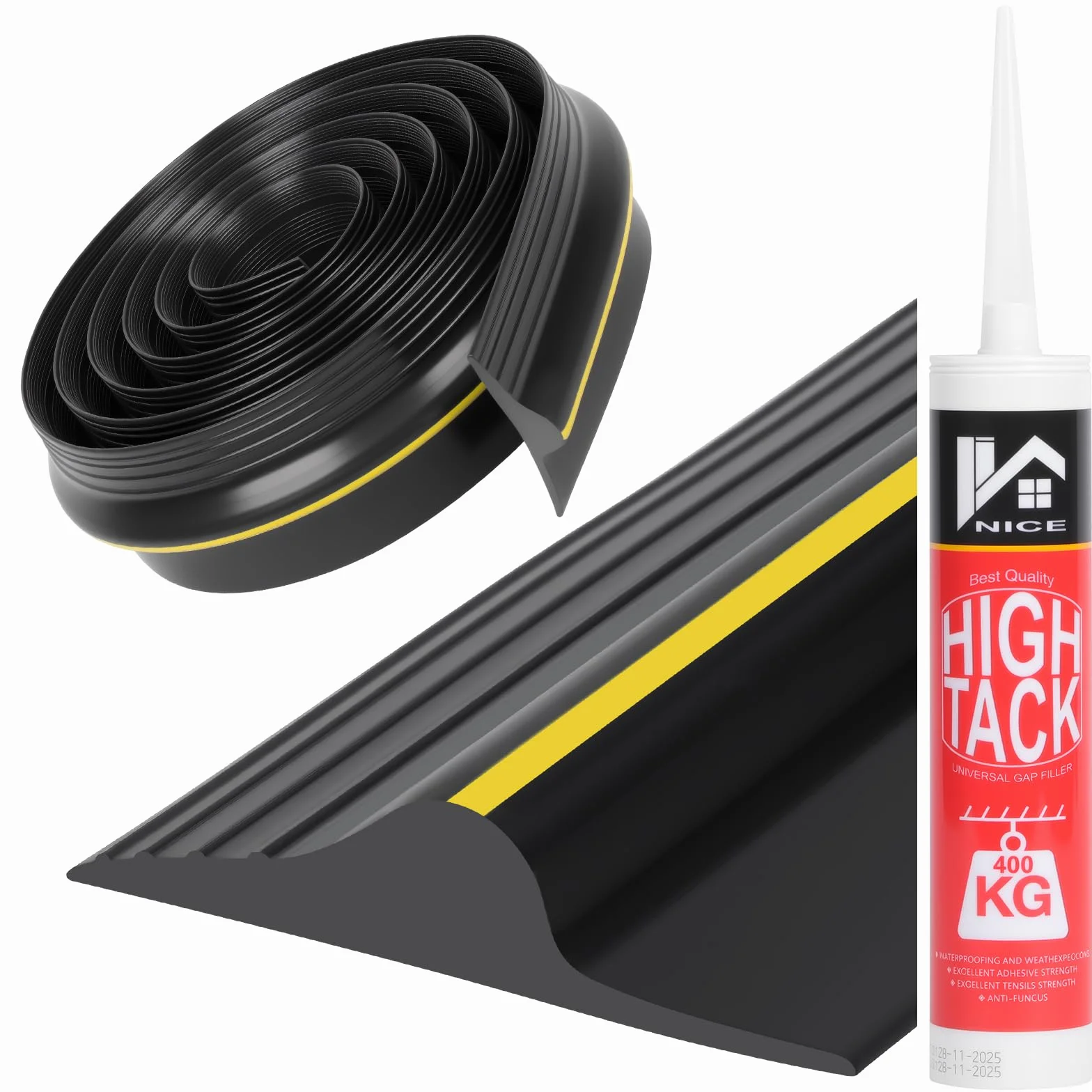 3M Uszczelka progowa do drzwi garażowych, 18 mm wysokość, gumowy dyfuzor do zabezpieczenia przed przeciągami, uszczelki do drzwi garażowych, dolna wodoszczelność, zestaw progów z klejem w