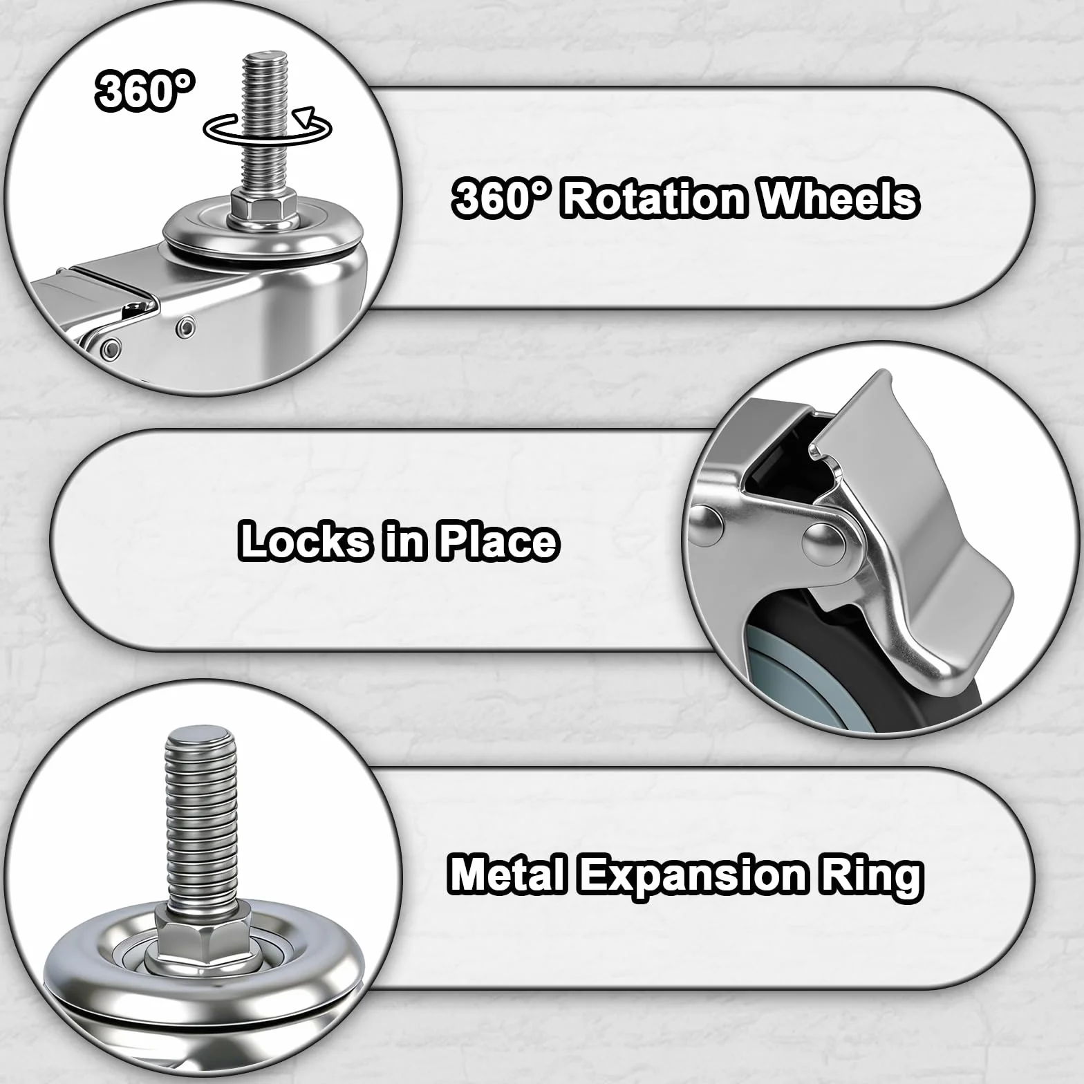 Kółka hamulcowe 4-calowe 1/2"-13x1-1/2, obrotowe kółko z trzpieniem, wymienne kółka jezdne o dużej wytrzymałości do regałów drucianych, zestaw 4 szt.