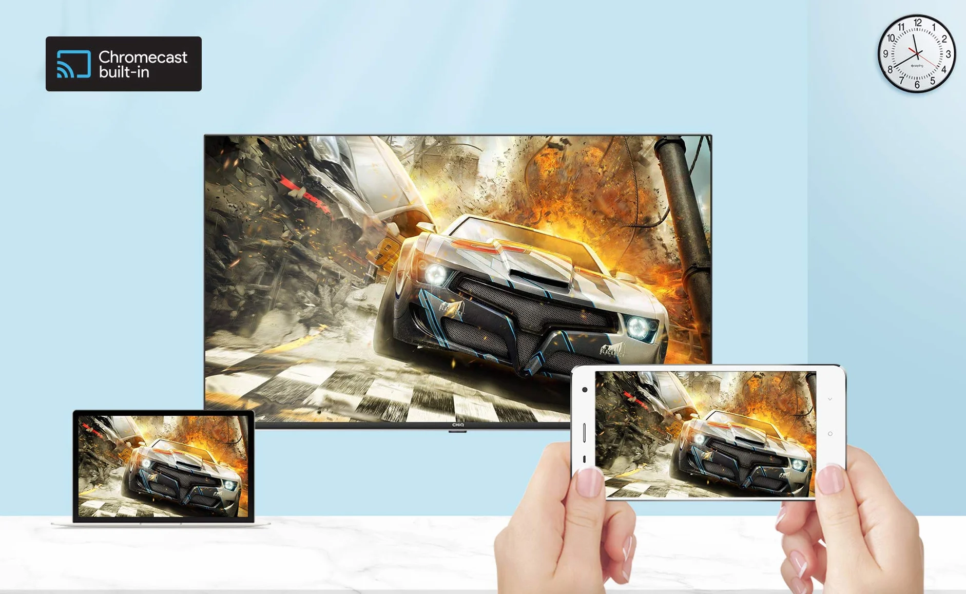 CHIQ U50H7A, 50", Android Smart TV, UHD, 4K, WiFi, Bluetooth, Google Assistant, Netflix, Prime Video, 3 HDMI, 2 USB