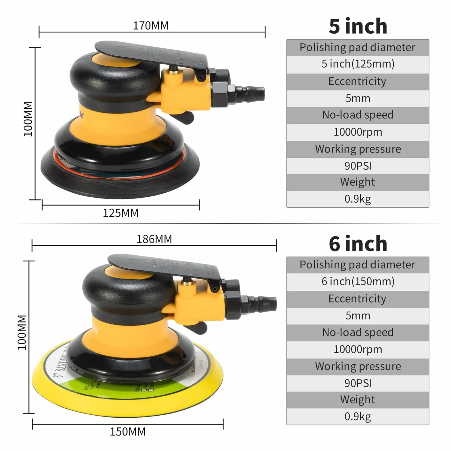 Mini szlifierka pneumatyczna, 150mm narzędzie do konserwacji lakieru samochodowego polerowanie losowa maszyna cięcia palm obróbki drewna polerowania ,Wysoka wydajność(C9 Sander)