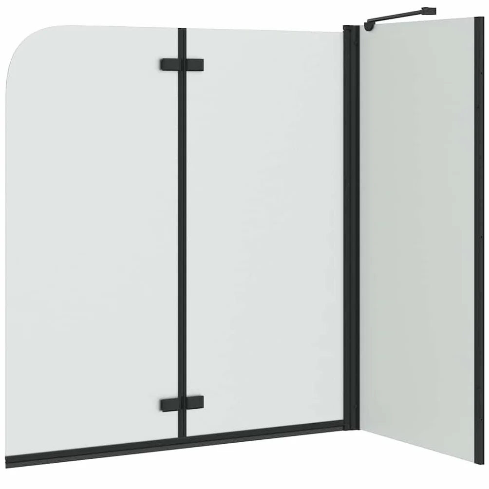 Parasol łazienkowy czarny ze szkła bezpiecznego i aluminium, 120 x 68 x 130 cm, regulowana szerokość, obrotowy i składany, ochrona przed pryskaniem do wanny, do wnętrz, nowoczesna kabina