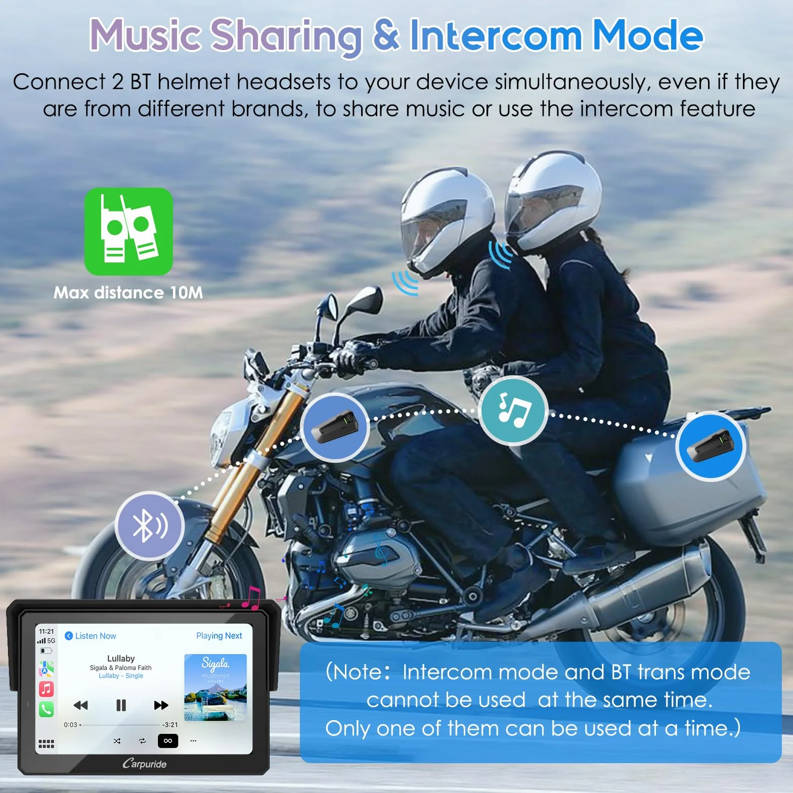 Carpuride W502PRO B do motocykli B.-M-.W CarPlay i Android Auto i podwójny Bluetooth, nawigacja étanche 5 pouces pour Moto, część muzyczna, interkom, korektor, uchwyt światła, kurtyna, barometr