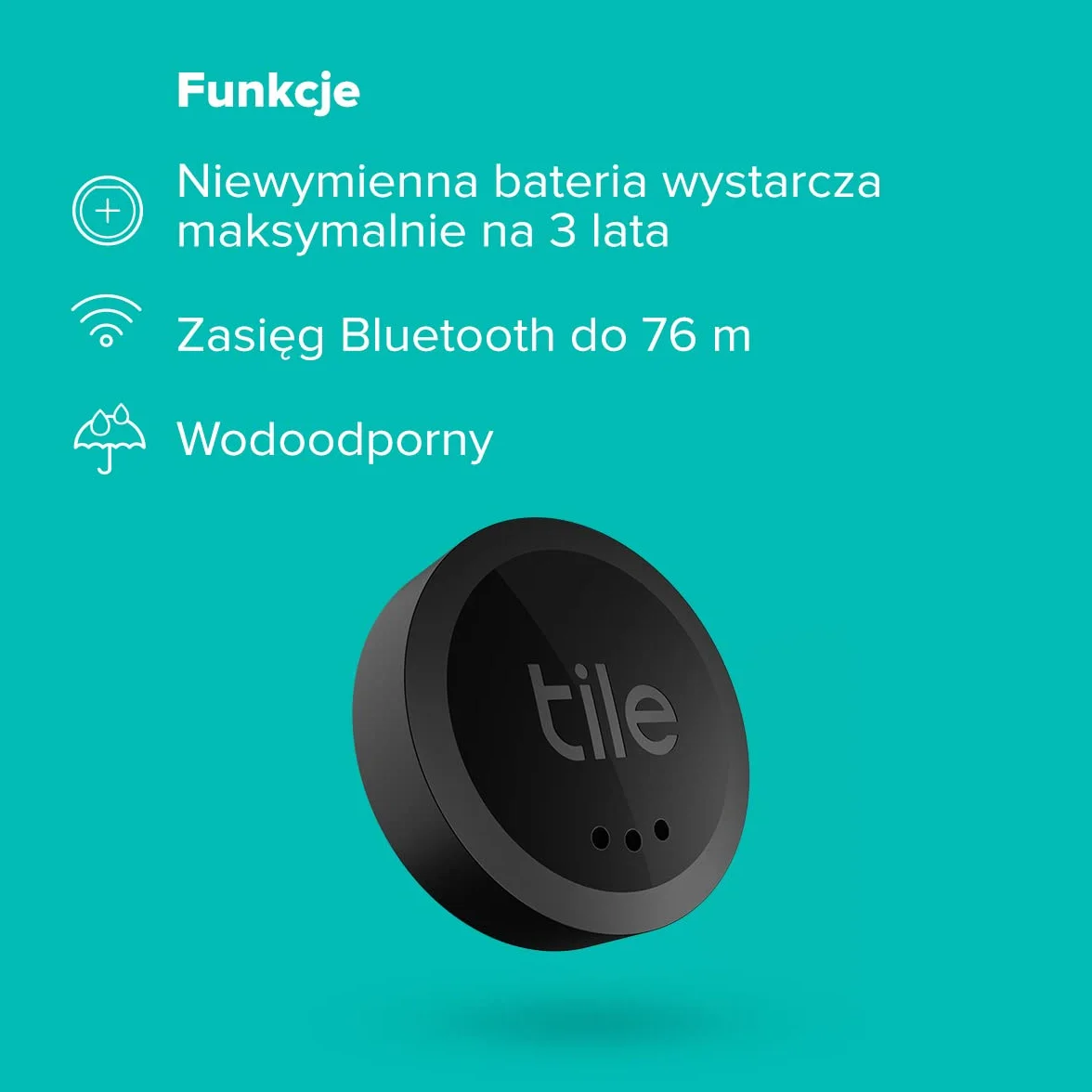 Bluetooth Tile Naklejka 1-pak zasięg 45 m czarna