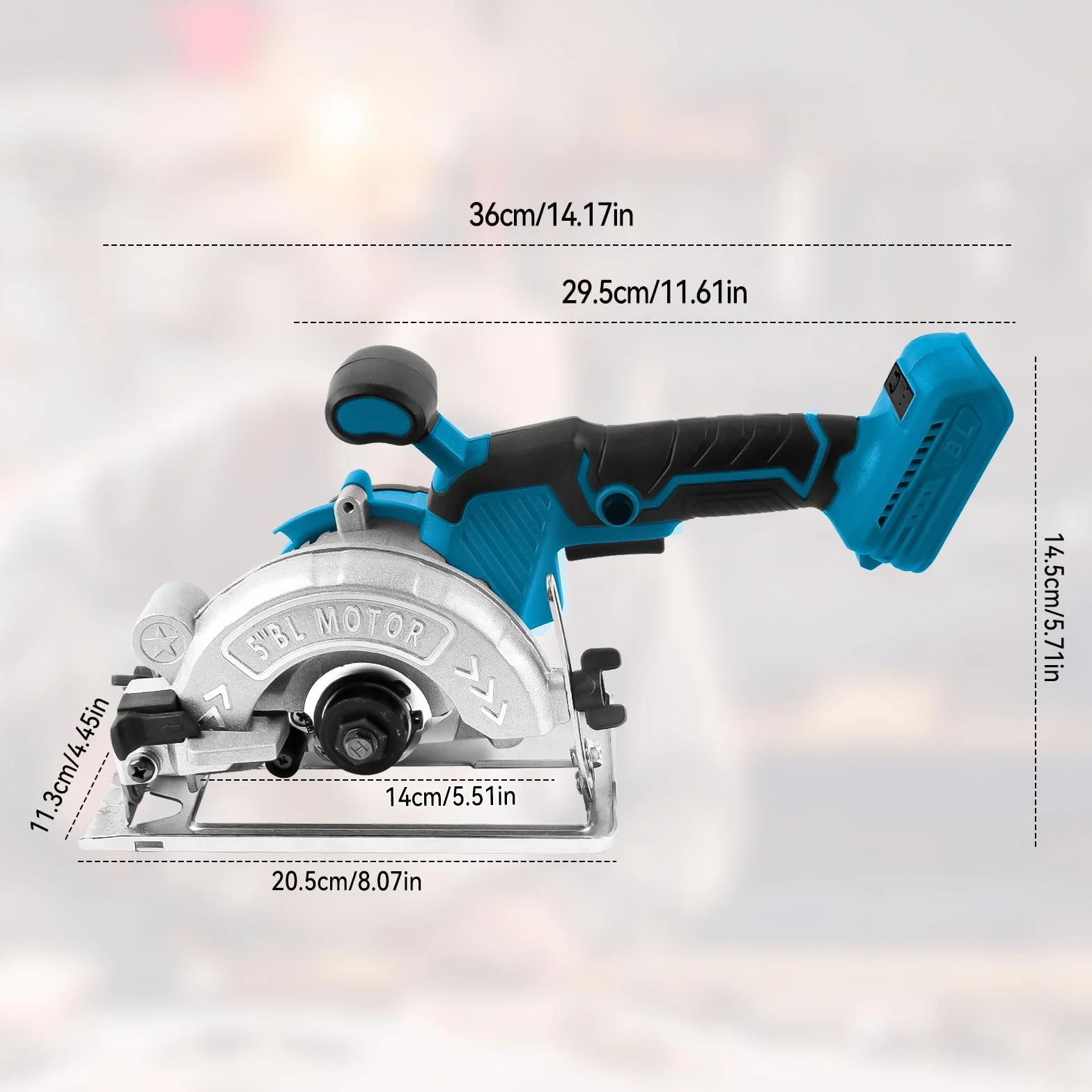 Bezprzewodowa piła tarczowa18 V 20 V, 1000 W 6200 obr./min, bezszczotkowa elektryczna z 3 ostrzami 125 mm, skos 0-45°, głębokość 32 mm