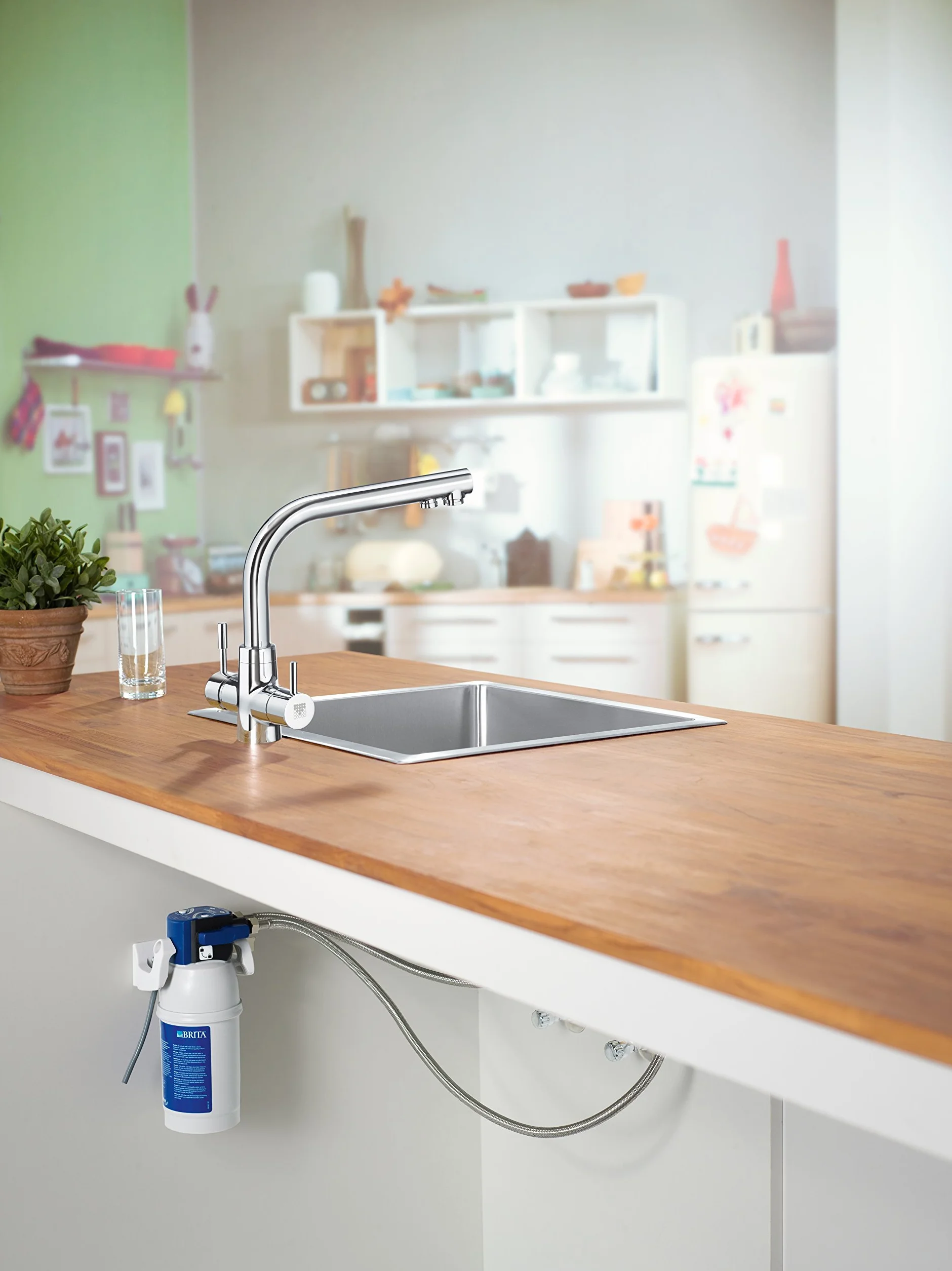 BRITA Bateria z wbudowanym filtrem wody WD 3020, 3-drożny kran z filtrem do redukcji wapna, chloru i substancji zakłócających smak w wodzie z kranu