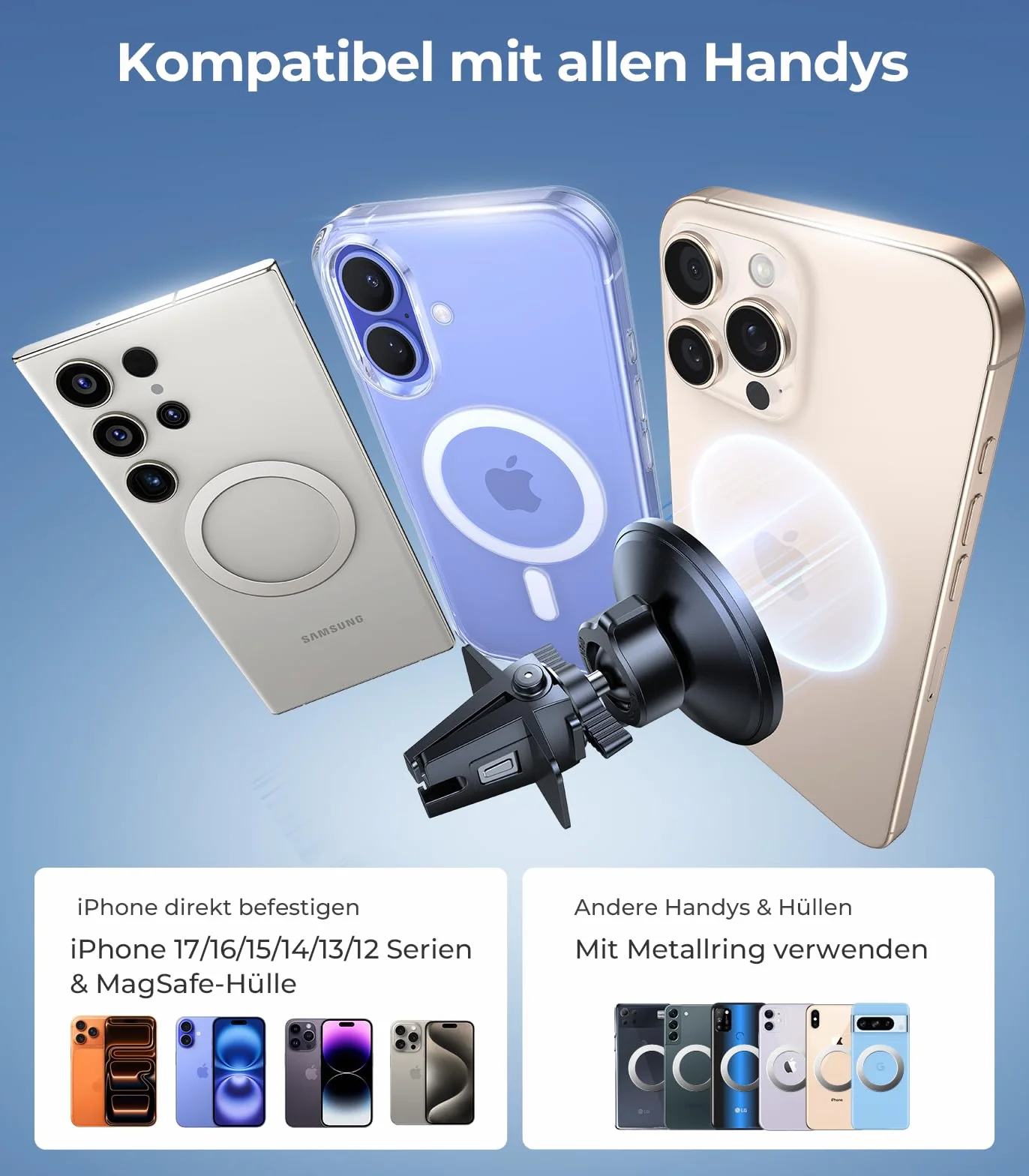 VICSEED Magnetyczny uchwyt na telefon komórkowy do samochodu Magsafe silny magnes N55 kompatybilny iPhone 15 14 13 12 Pro Max Samsung S24 S23