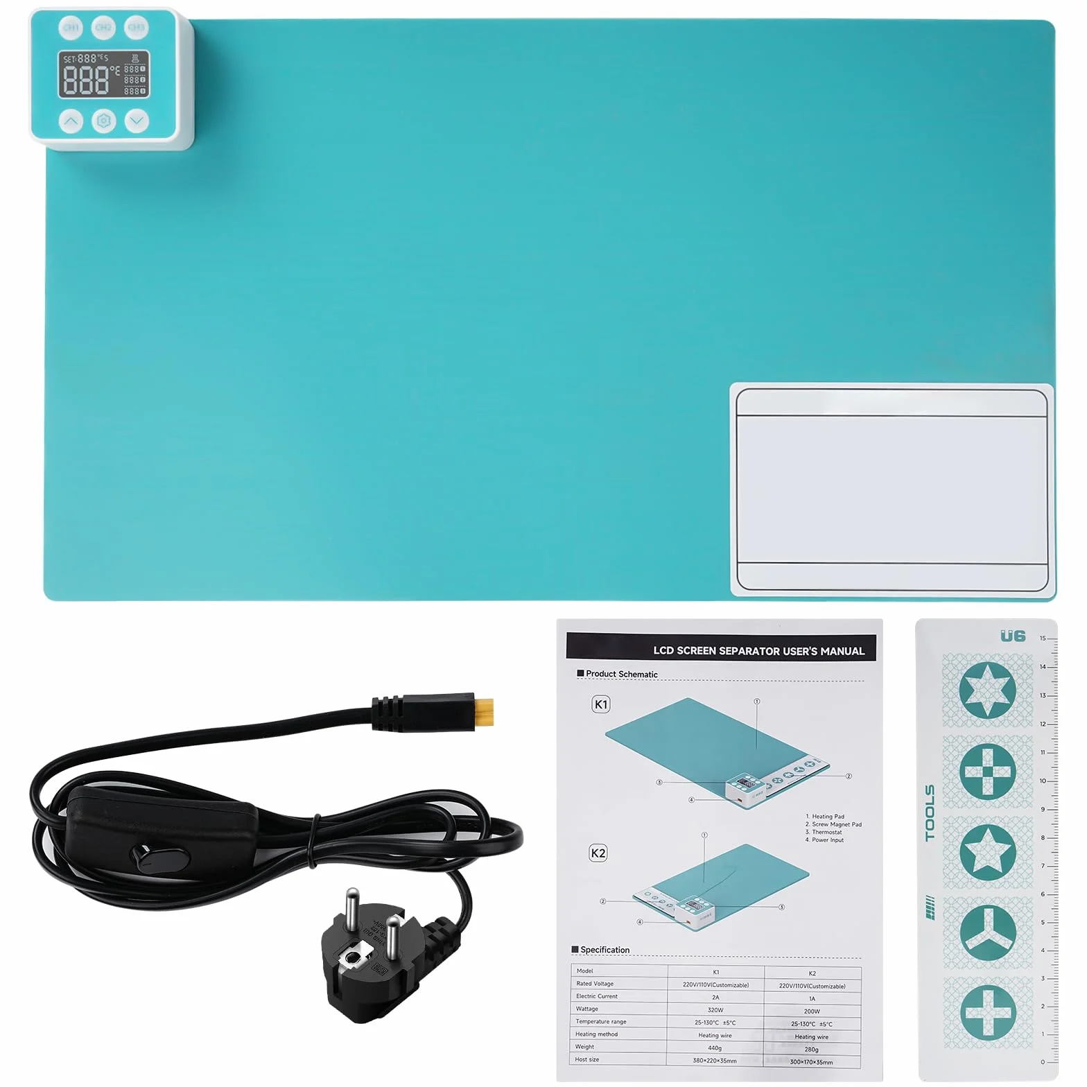 Płyta grzewcza do naprawy telefonu smartfona i tabletu 25-130°C z kablem sieciowym UE 38x22cm
