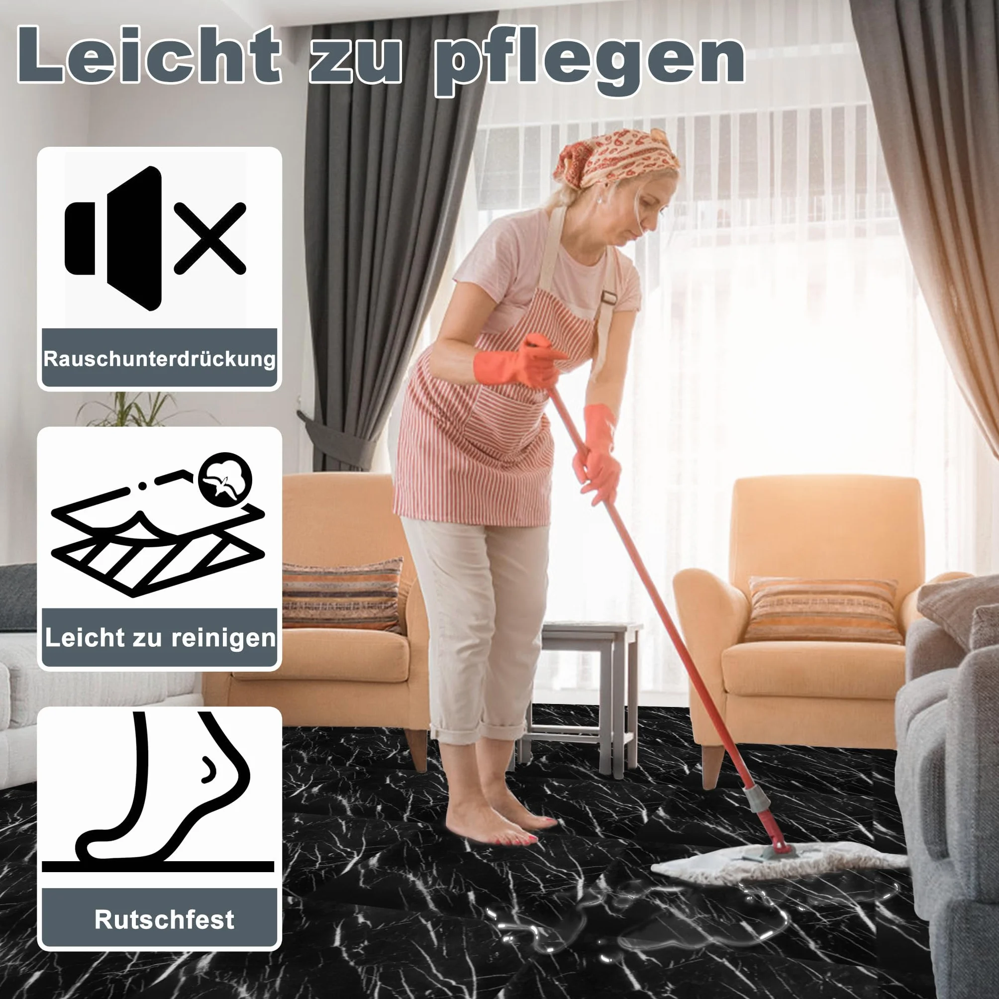 FIVMEN Wykładzina podłogowa z PCW 30 x 30 cm, 27 sztuk podłóg samoprzylepnych, samoprzylepnych, płytek podłogowych, wodoodporna, antypoślizgowa, do salonu, kuchni, łazienki (7211-1, 2,5㎡)
