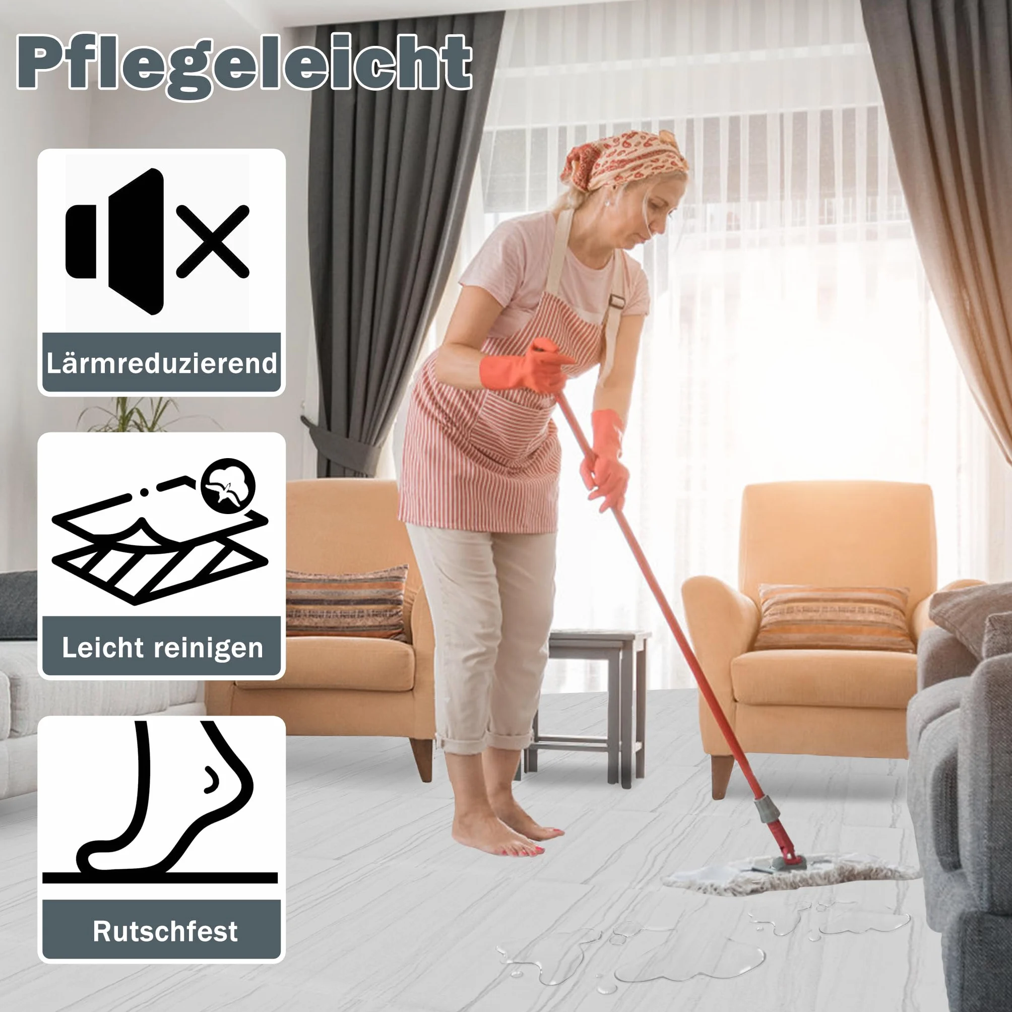 ACXIN Wykładzina podłogowa z PCW, samoprzylepna wykładzina podłogowa o wyglądzie płytek, 108 płytek winylowych 10 m², płytki podłogowe, samoprzylepna, wodoodporna, do kuchni, łazienki, salonu