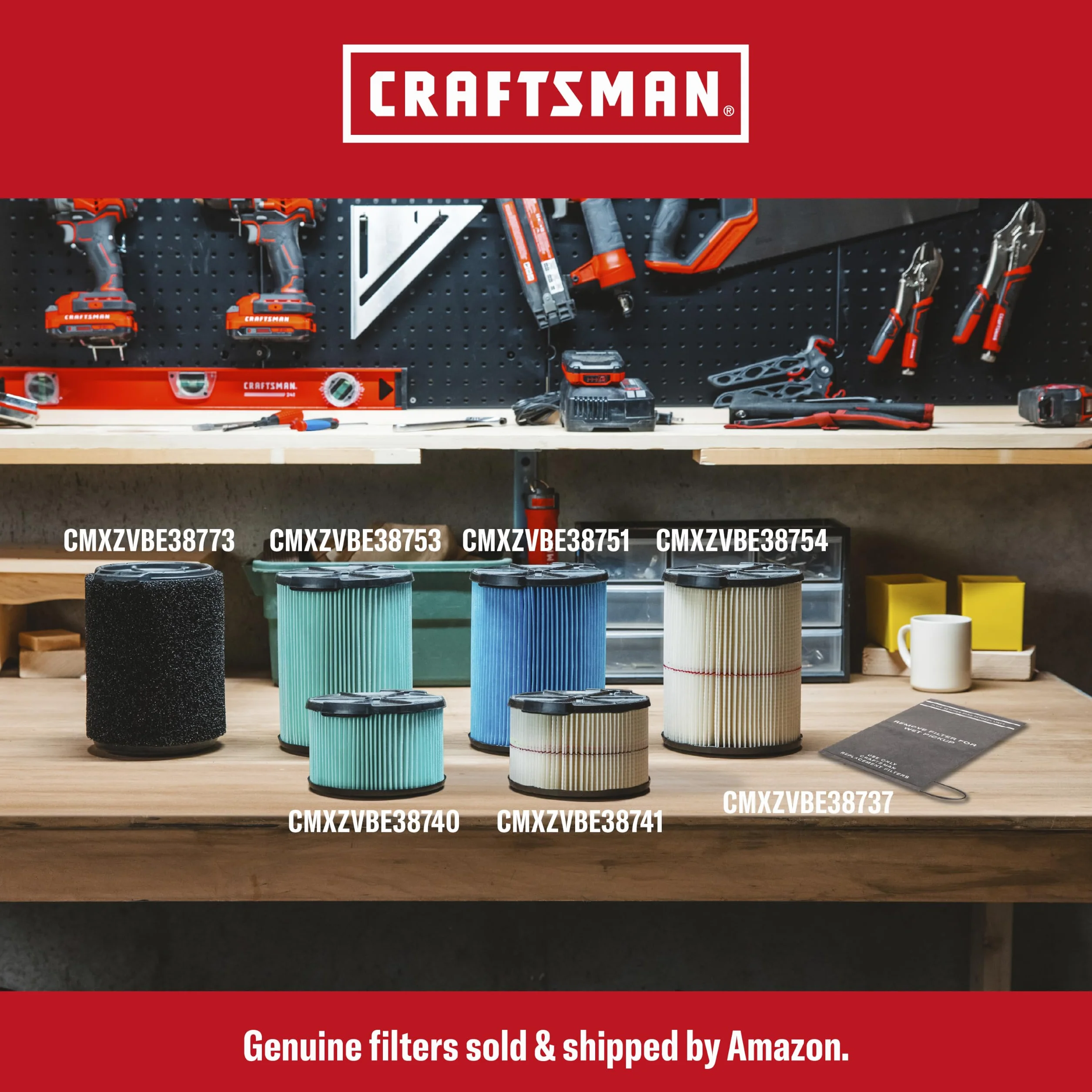 Craftsman CMXEVBE18590 Przenośny odkurzacz ogólnego zastosowania z 3 workami do zbierania kurzu i akcesoriami, kolor czerwony