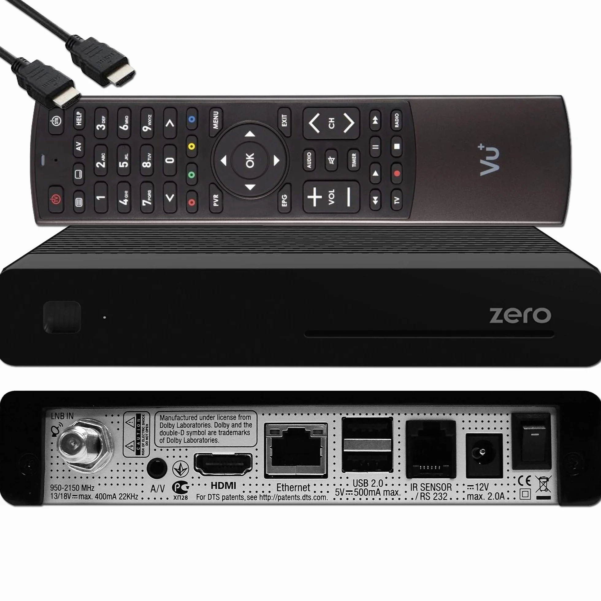 VU+ Zero HW wersja 2-1x DVB-S2 Full-HD Sat Tuner E2 Linux Receiver, YouTube, odbiornik satelitarny z funkcją nagrywania, czytnik kart, odtwarzacz multimedialny, USB, + kabel EasyMouse HDMI, czarny
