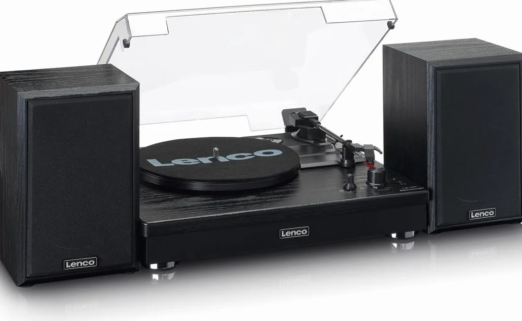 Lenco LS-101 Gramofon Bluetooth głośnik zewnętrzny 2 x 10 W RMS 3 prędkości napęd pasowy czarny