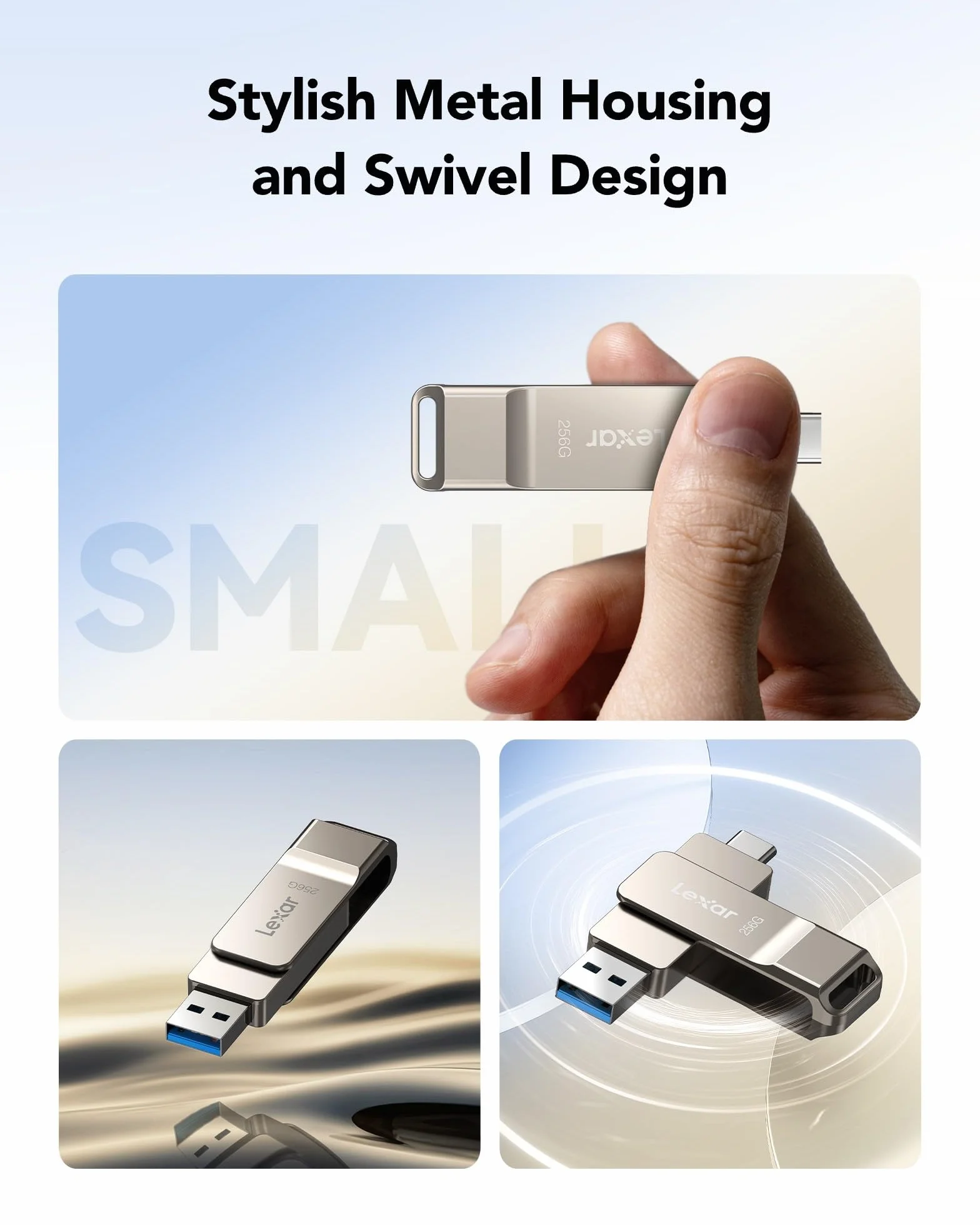 Lexar D40E Podwójny napęd 256 GB, USB 3.2 Gen 1, typ C, pamięć flash USB-C, metalowa obudowa, obrotowa konstrukcja, pendrive (LJDD40E256G-BNSNG)
