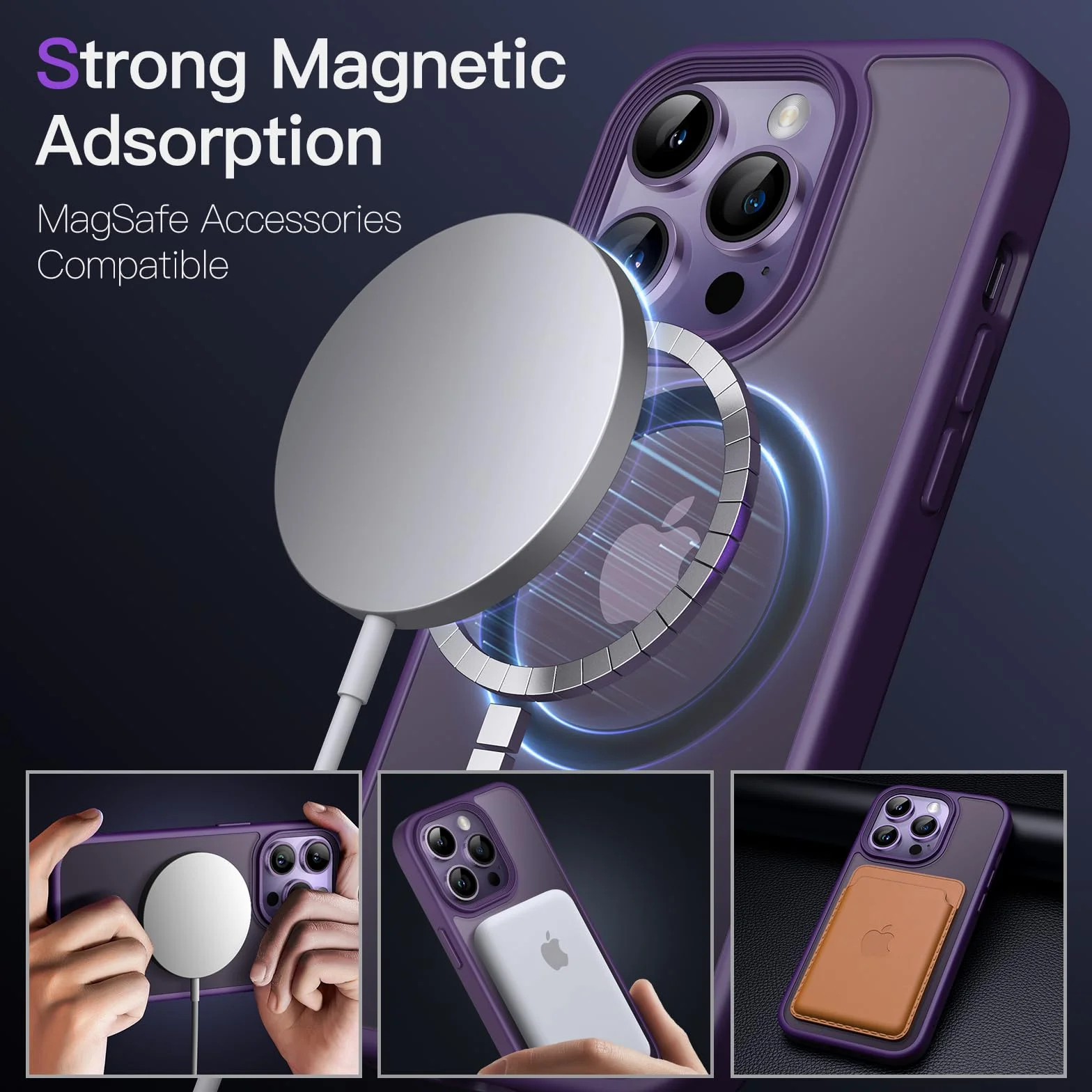JETech Magnetyczna Etui iPhone 14 Pro 6,1 Cala MagSafe Półprzezroczysta Matowa Tylna Szczupły Odporny na Wstrząsy Case Głęboka Purpura