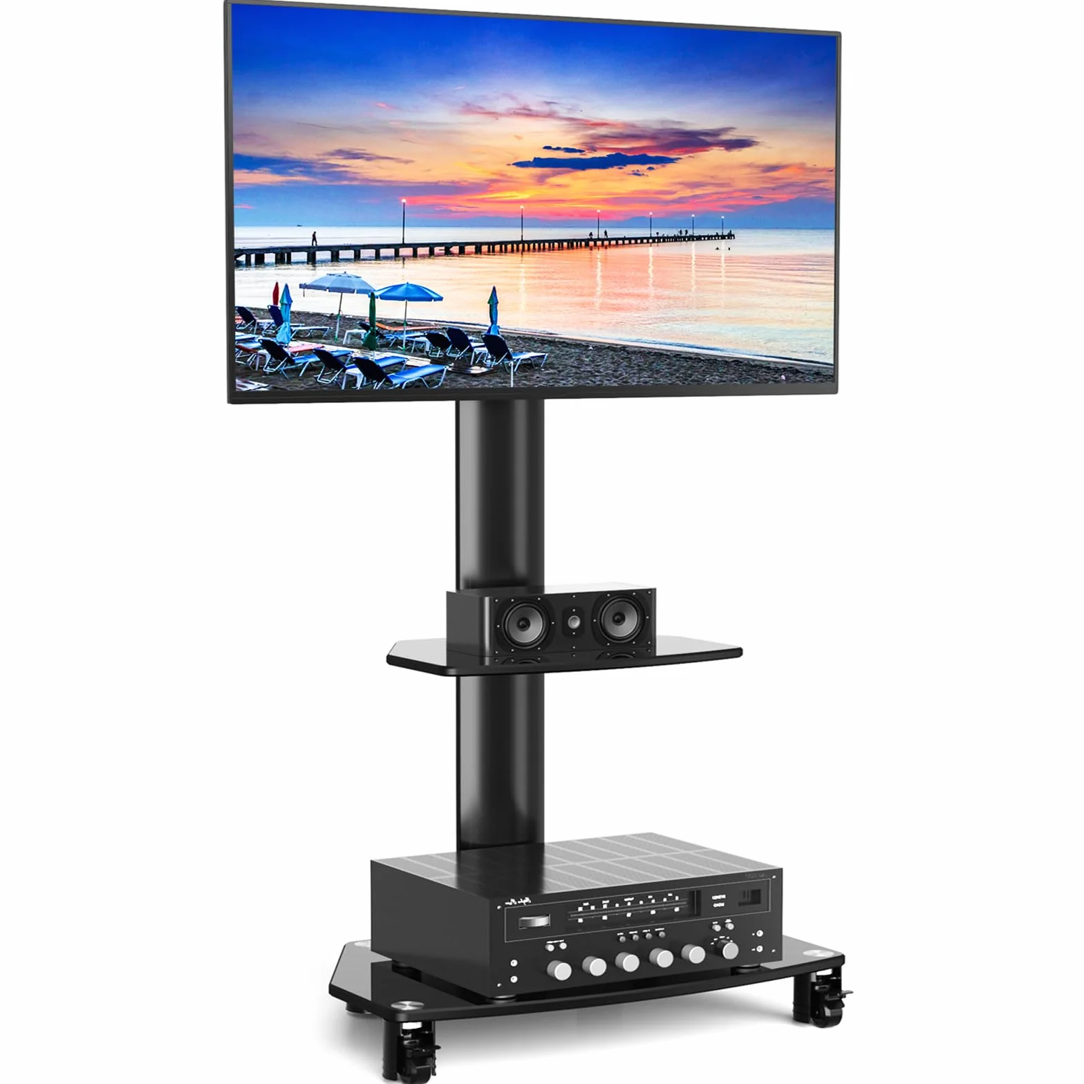 RFIVER Mobilny stojak na telewizor na kółkach 68.6-165.1 cm regulacja wysokości 50 kg VESA 400x400 mm
