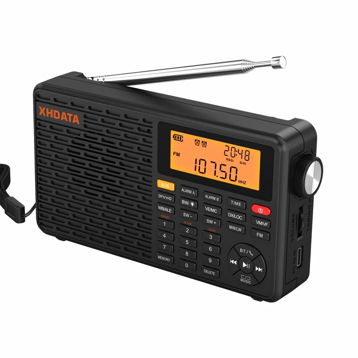 XHDATA D109WB Przenośne radio retro FM/AM/LW MP3 TF Bluetooth z zegarem i budzikiem