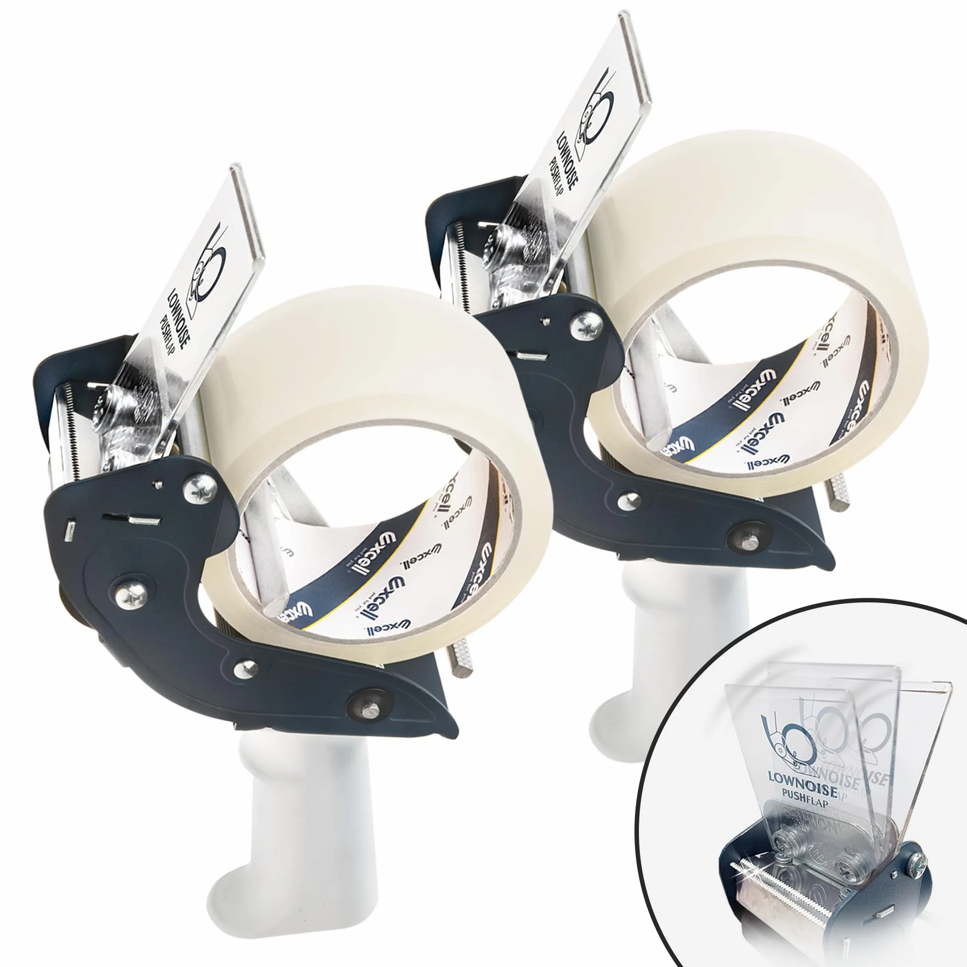 Excell Pistolet taśmowy o niskim poziomie hałasu z wysuwanym ostrzem, dozownik taśmy pakowej, plus 1 rolka przezroczysta taśma (48 mm x 50 m) używana do wysyłki, przeprowadzki, biura i magazynu - 2