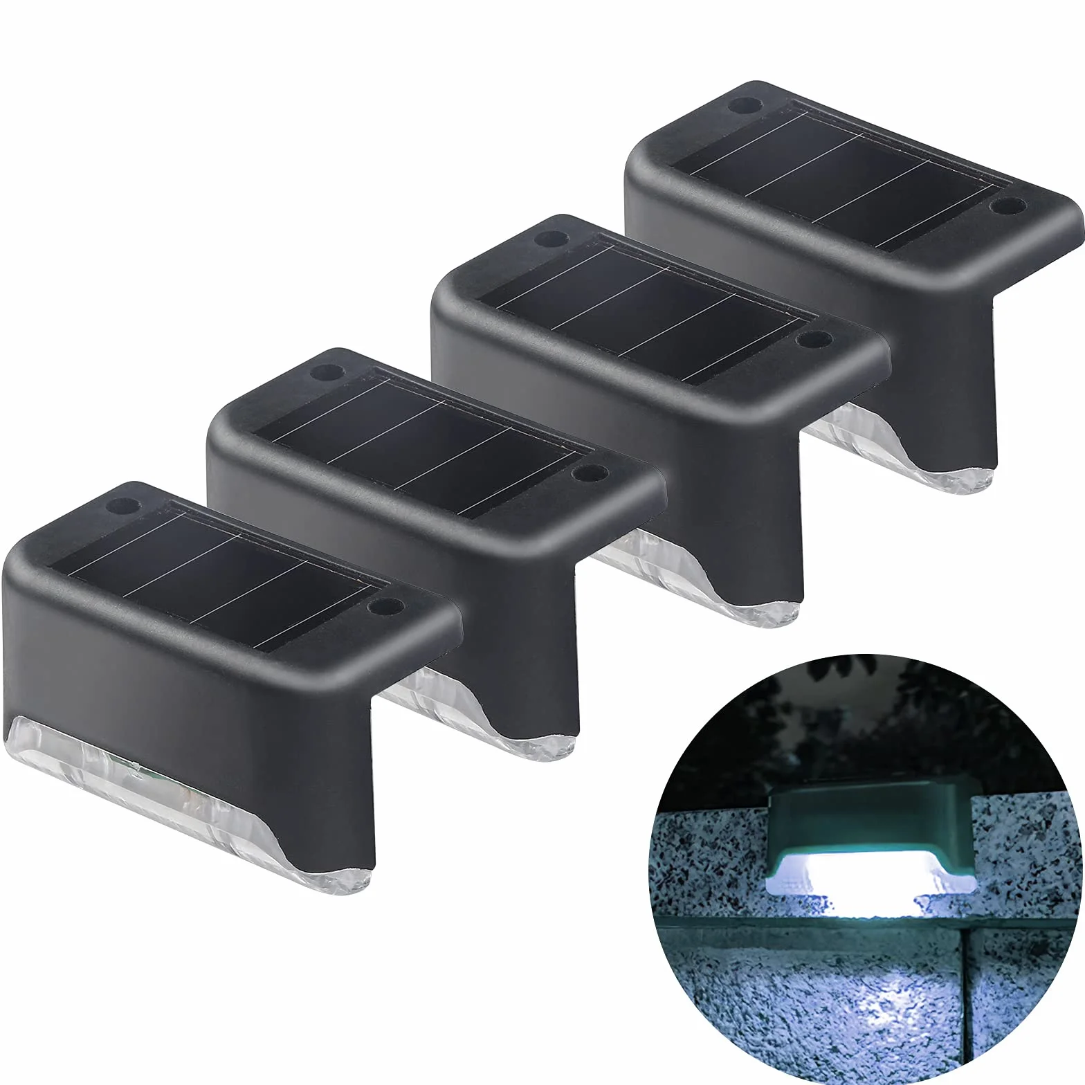Solarne lampy ogrodzeniowe są wodoodporne na zewnątrz, 4 sztuki chłodnych białych lamp słonecznych, odpowiednie do tarasów, dekoracji basenów, zewnętrznych schodów, schodów, dziedzińców i tarasów