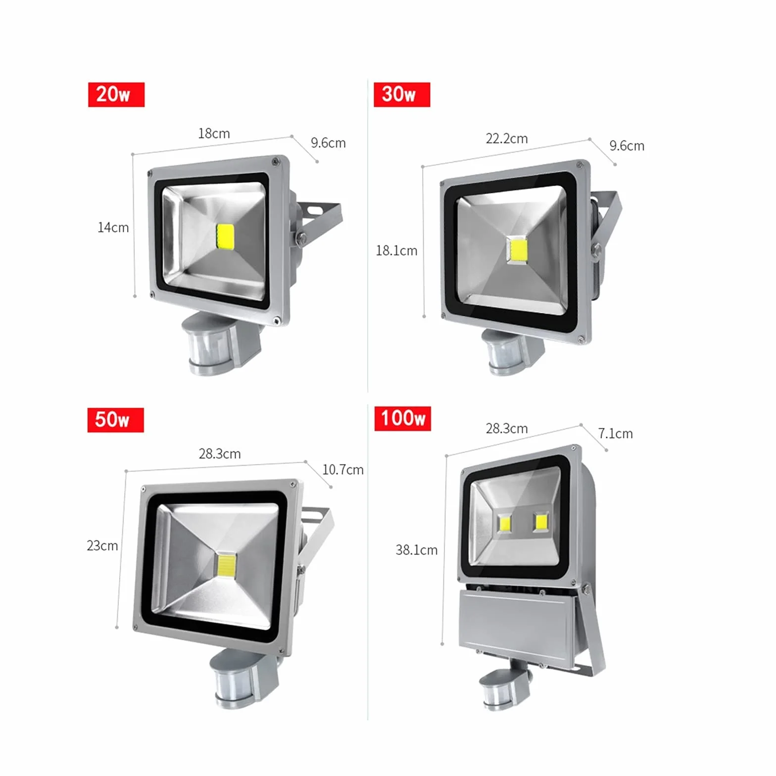 Lampy solarne zewnętrzne, Zabezpieczenie czujnika ruchu LED, super jasny IP66 6500 K do garażu, ogrodu i drzwi(10W)