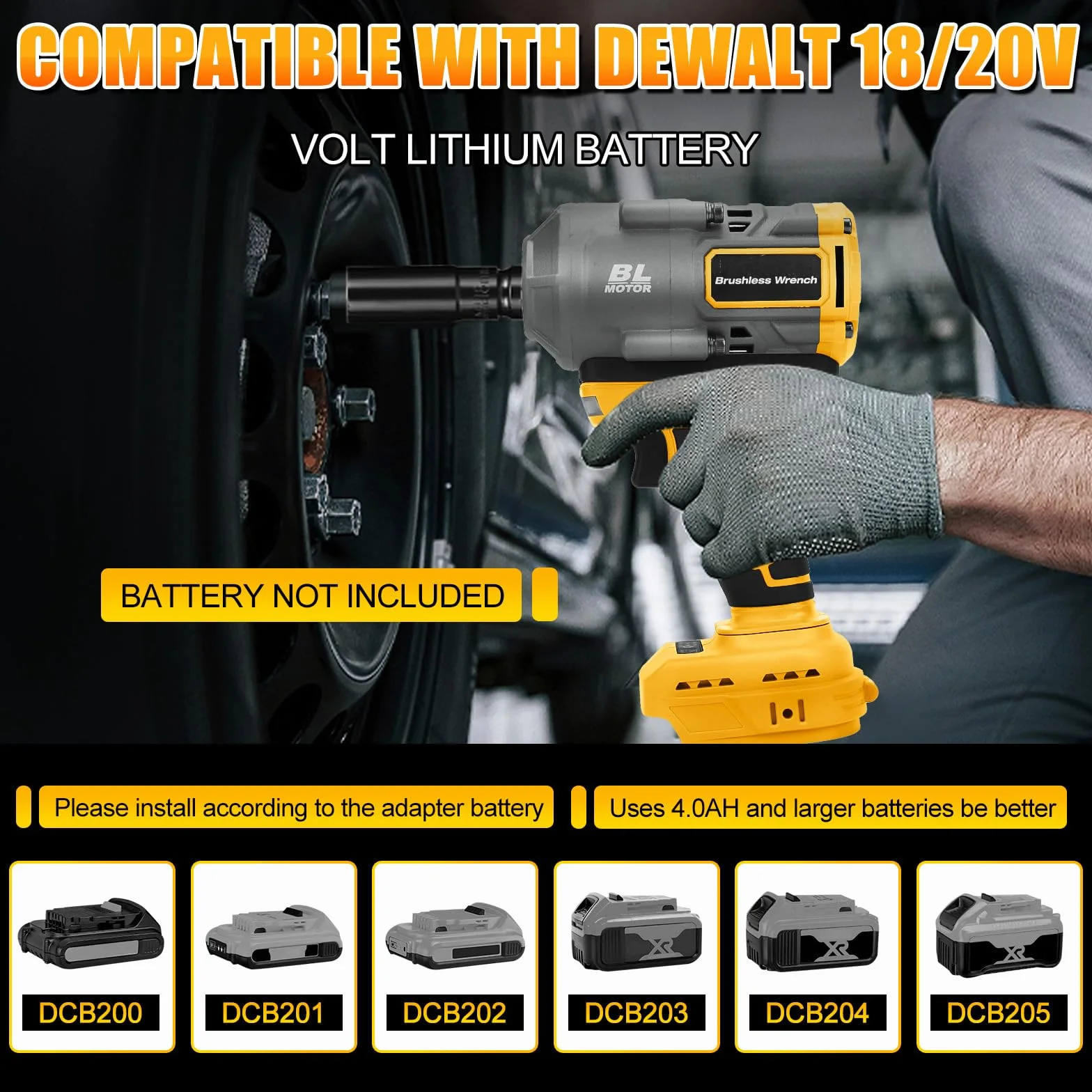 Akumulatorowa wkrętarka udarowa kompatybilna z Dewalt 18 V 20 V, 1100 Nm wkrętarka udarowa 1/2 cala, bezszczotkowy klucz udarowy z adapterem klucza nasadowego (bez akumulatora)